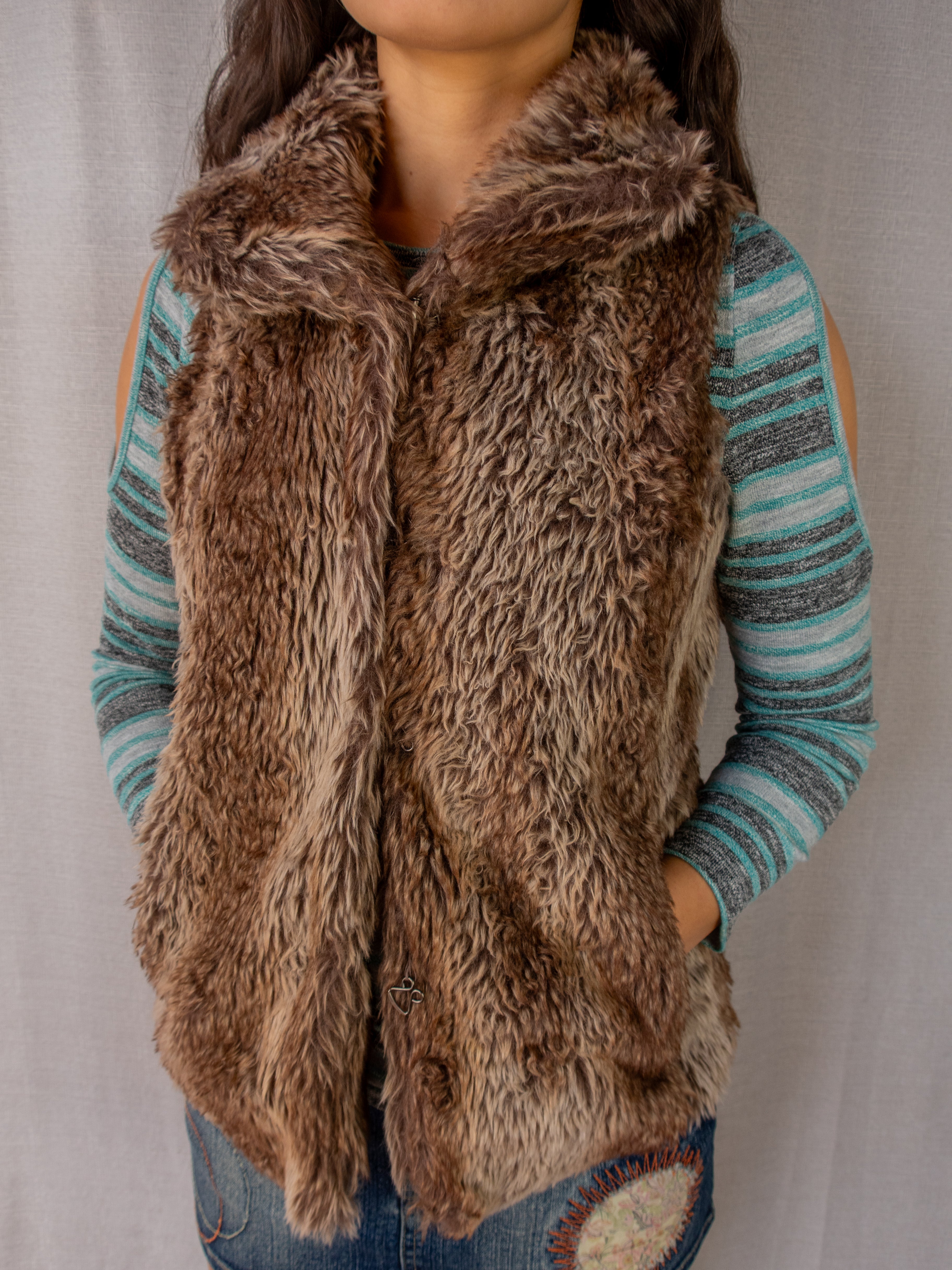 Ice Faux Fur Vest - Brown - Size XS