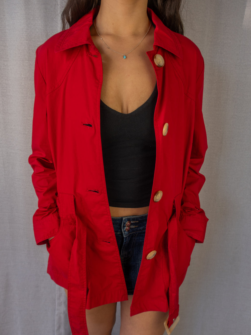 Y2K Simona Sport Jacket - Belted Red Cotton - Size 12