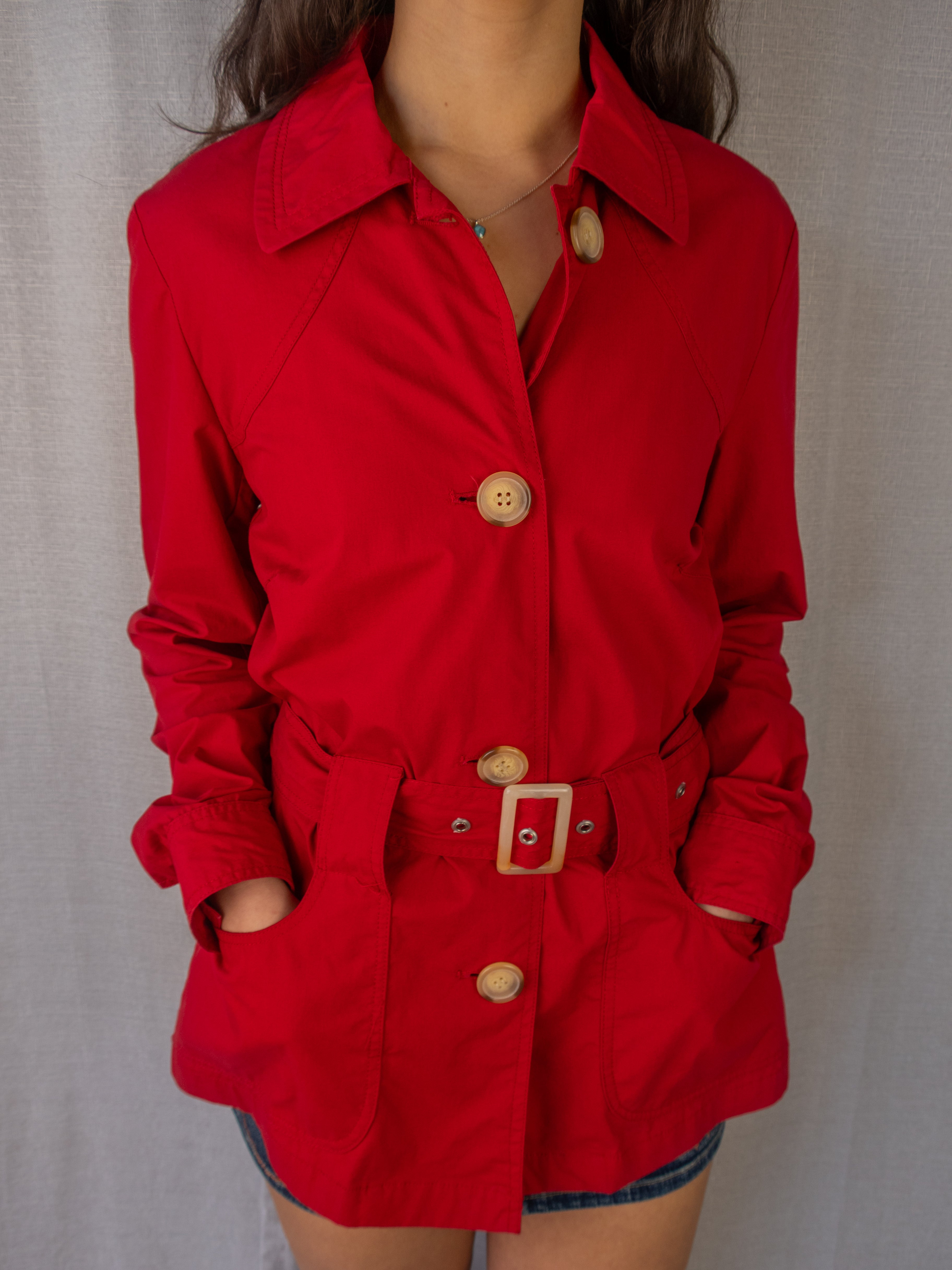 Y2K Simona Sport Jacket - Belted Red Cotton - Size 12