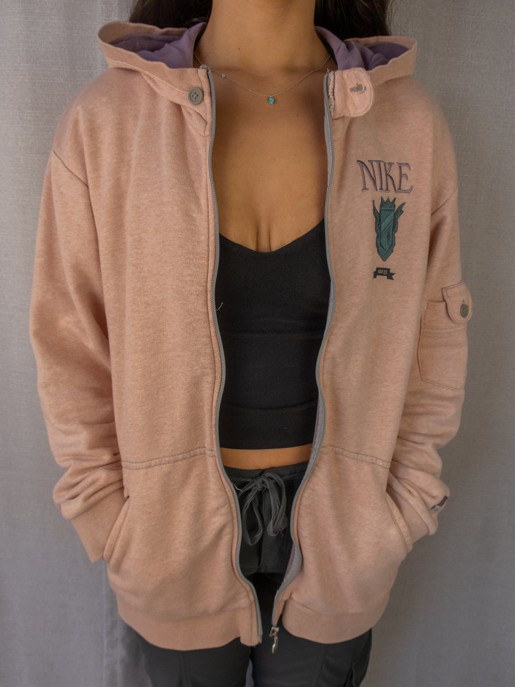Y2K Nike Zip-Up Hoodie - Pink/Purple - Size S