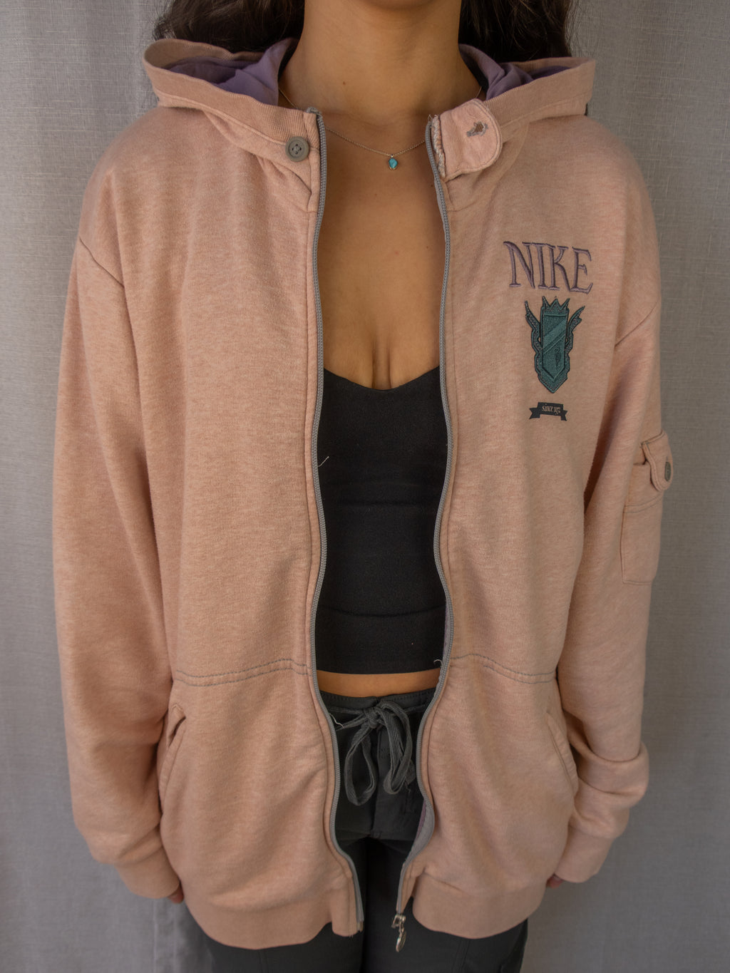 Y2K Nike Zip-Up Hoodie - Pink/Purple - Size S