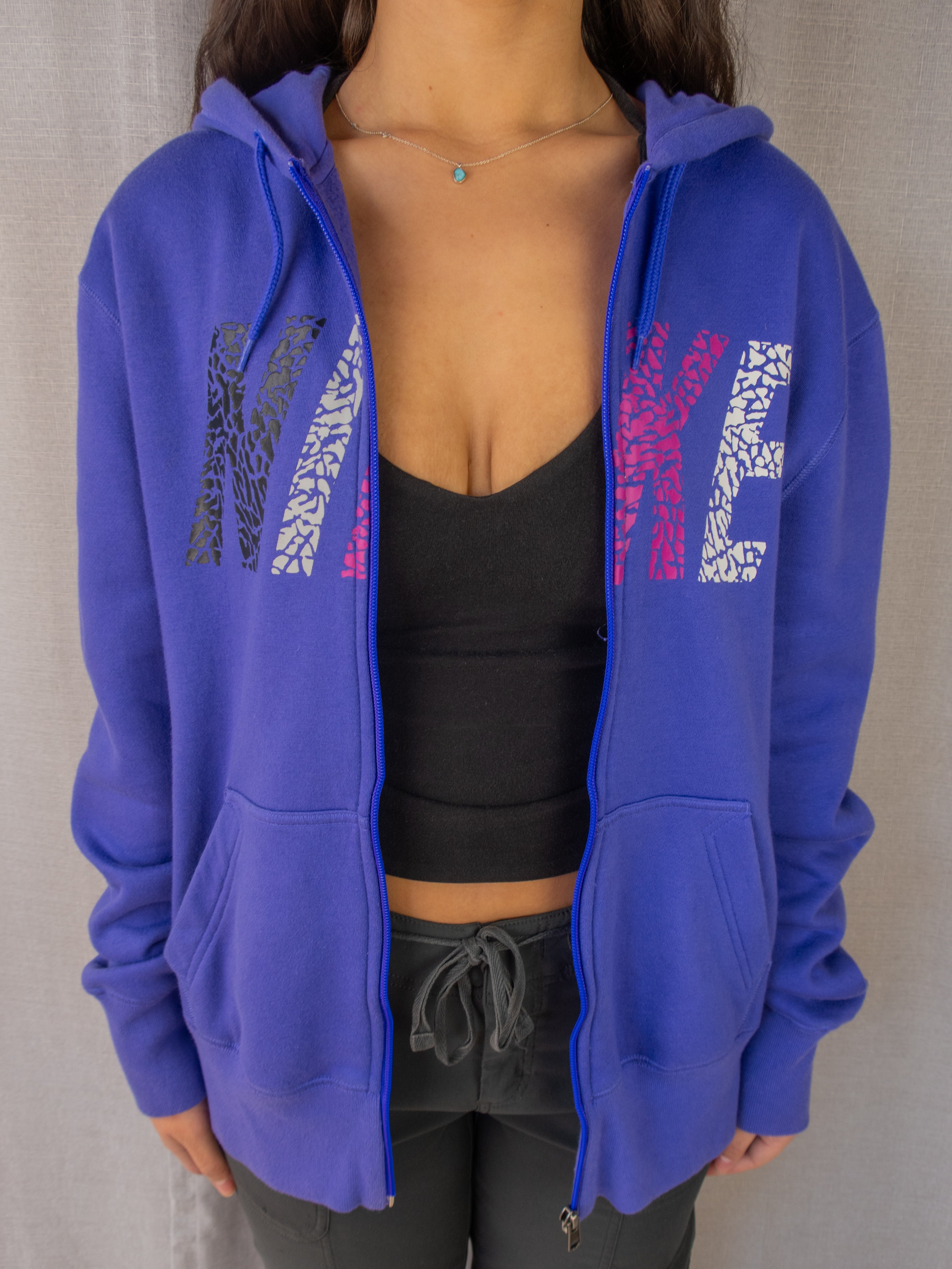Y2K Nike Hooded Jacket - Purple Spell Out - Size XL