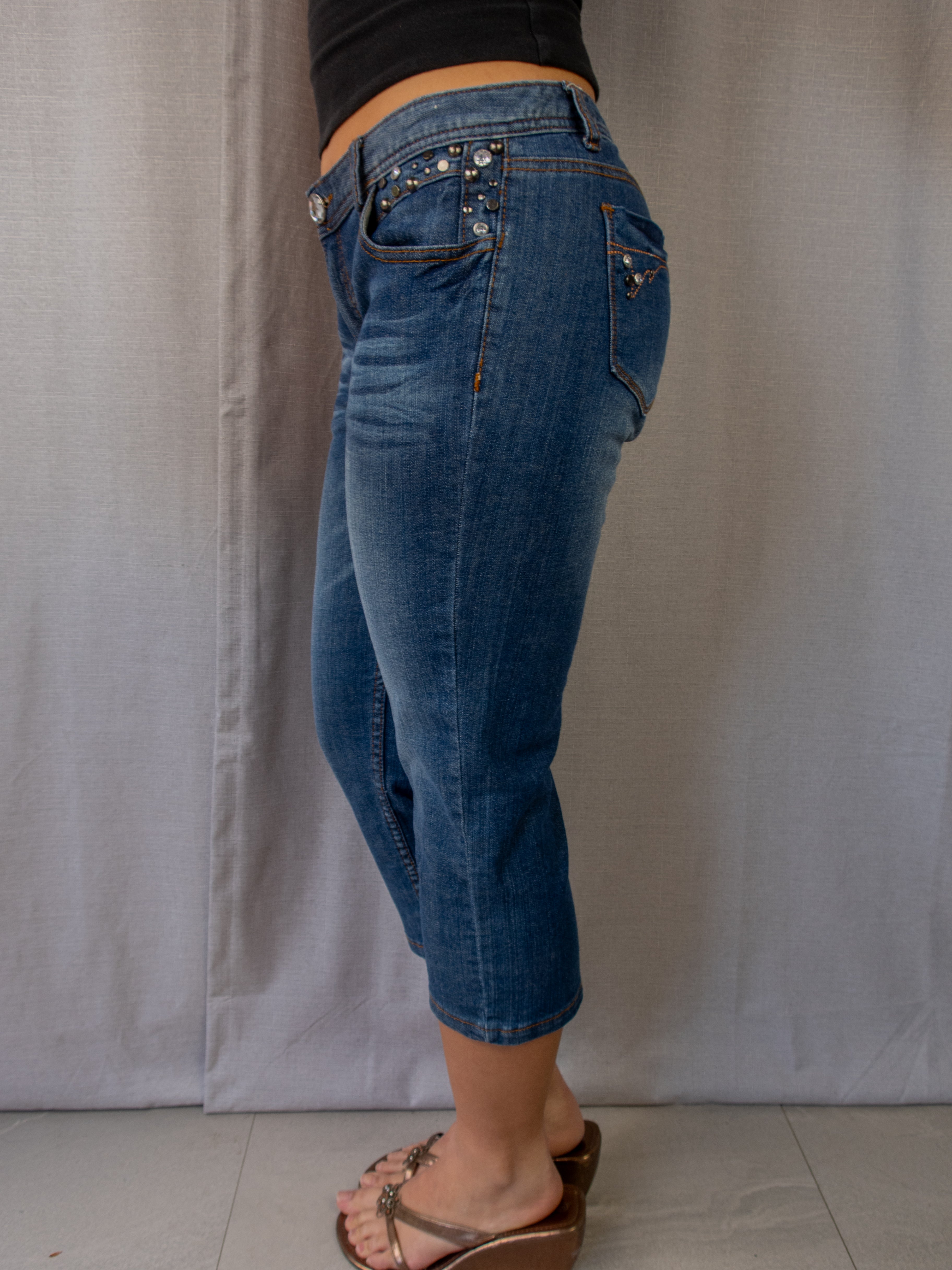Y2K GNG Jeans Studded Capri Denim Jeans - Blue - Size 12