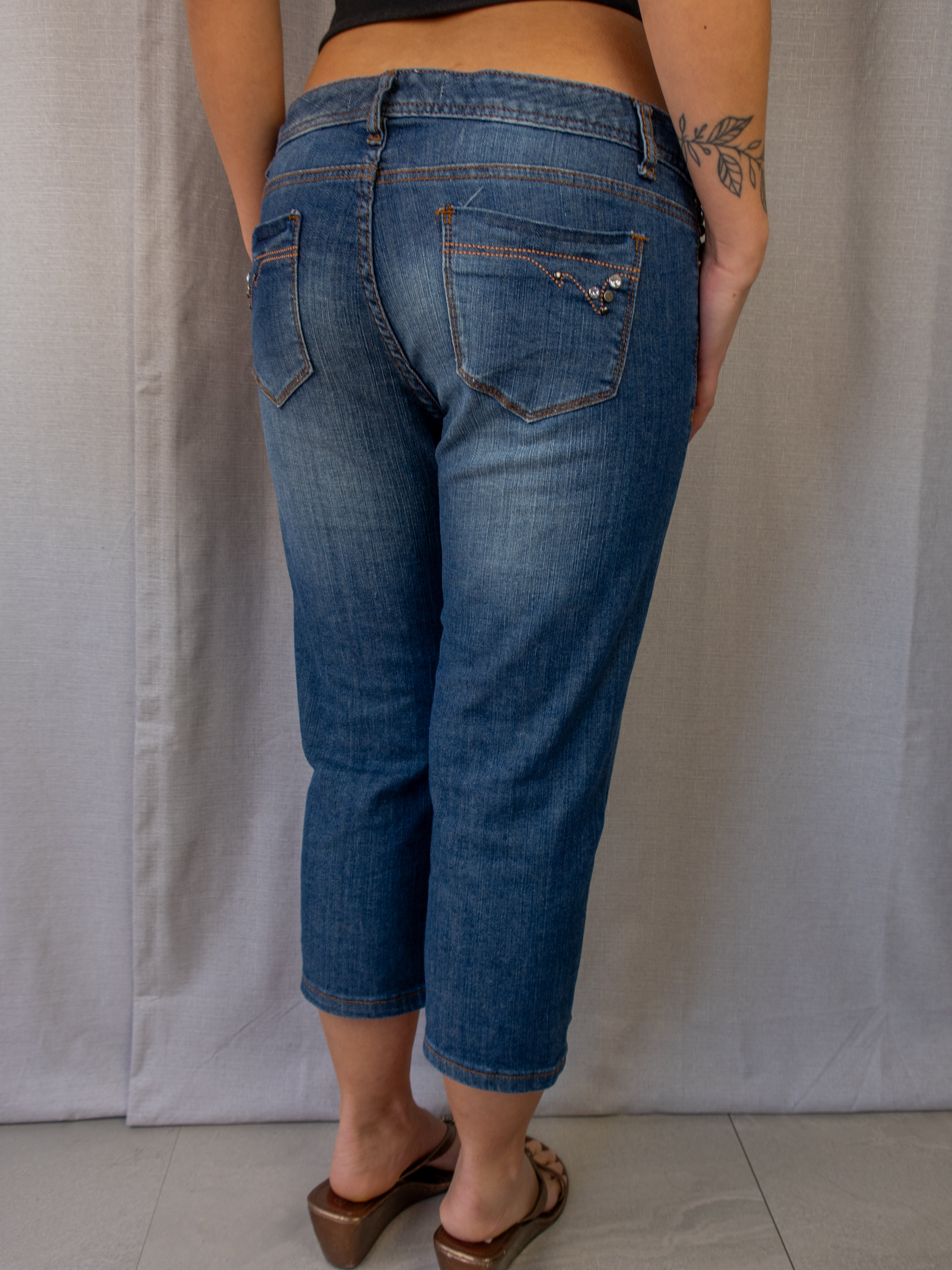 Y2K GNG Jeans Studded Capri Denim Jeans - Blue - Size 12