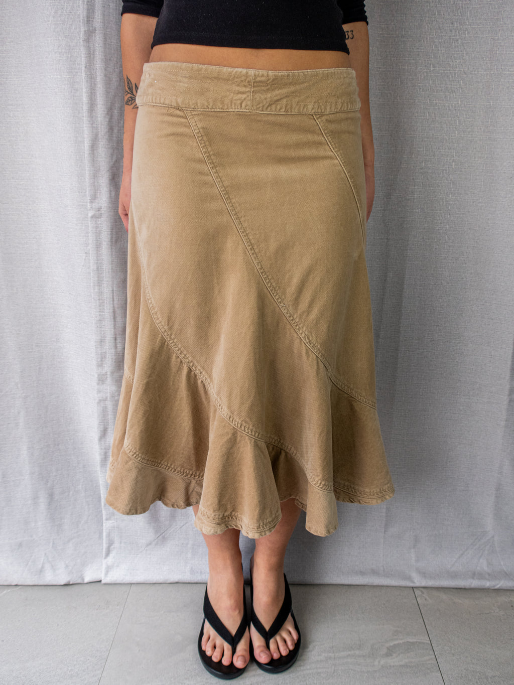 Y2K Just Jeans Cotton Midi Skirt - Beige - Size 10