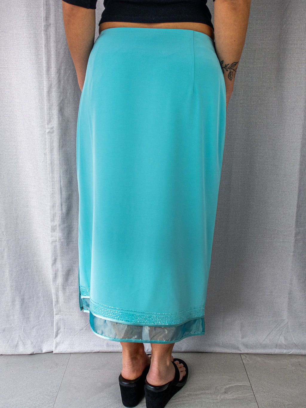 Y2K Brin de Femme Asymmetric Midi Skirt - Aqua Blue - Size 10