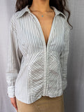 Y2K Pimkie Pinstripe Hook Front Blouse - White Blue Stripe - Size M