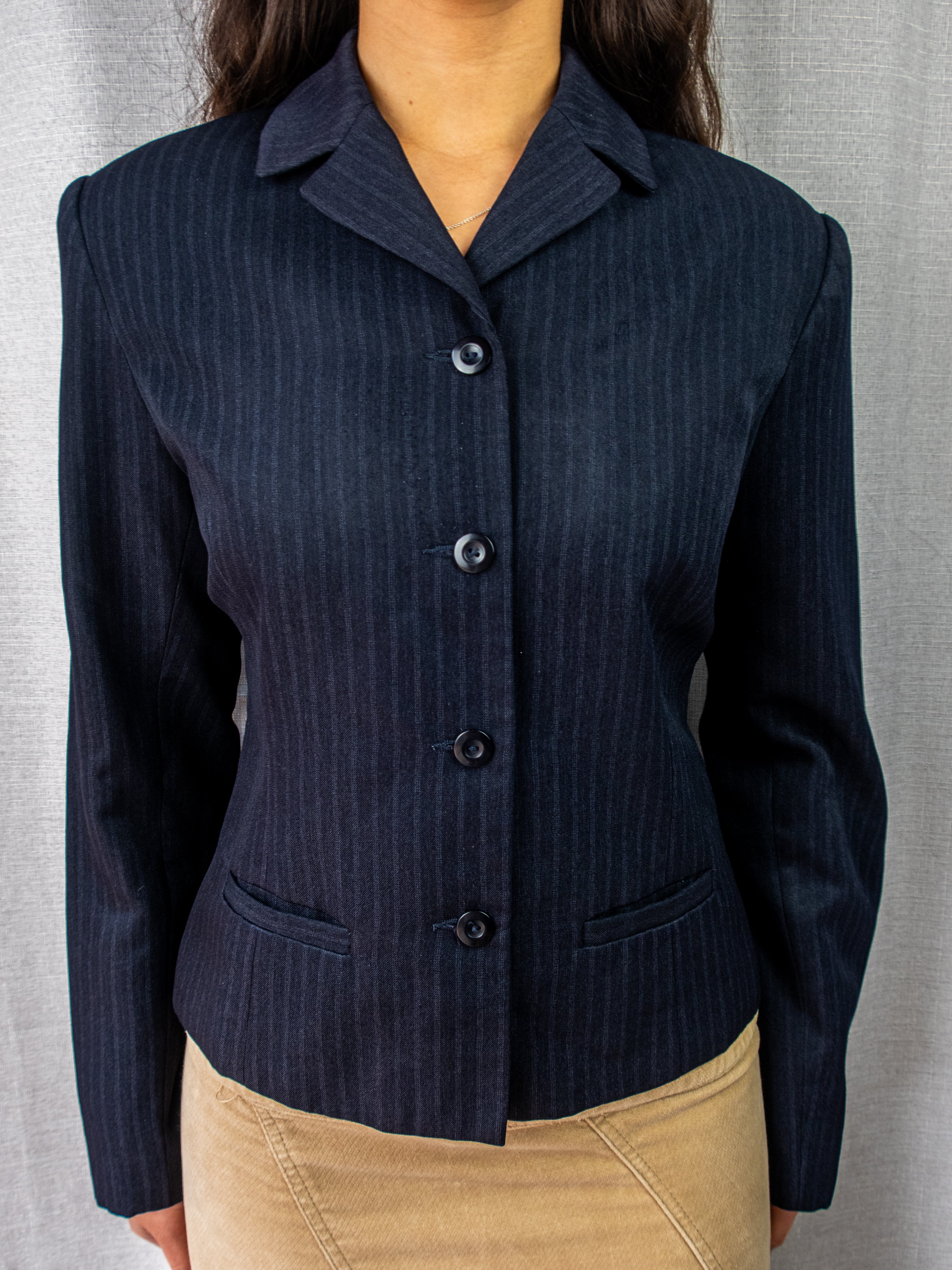 Y2K Crossroads Pinstripe Tailored Blazer - Navy - Size 10