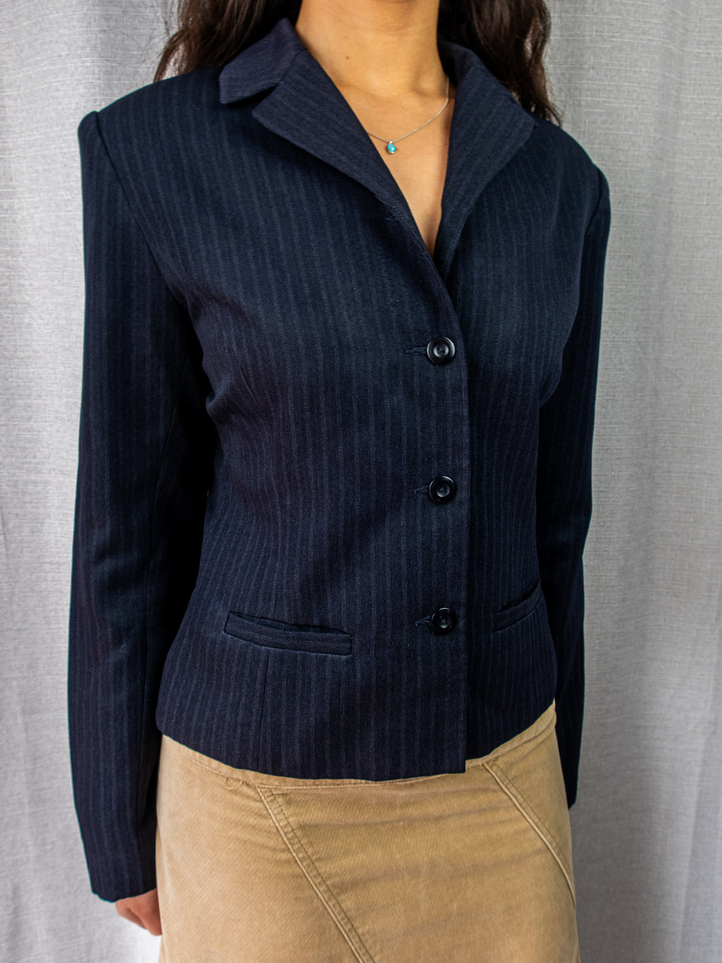 Y2K Crossroads Pinstripe Tailored Blazer - Navy - Size 10
