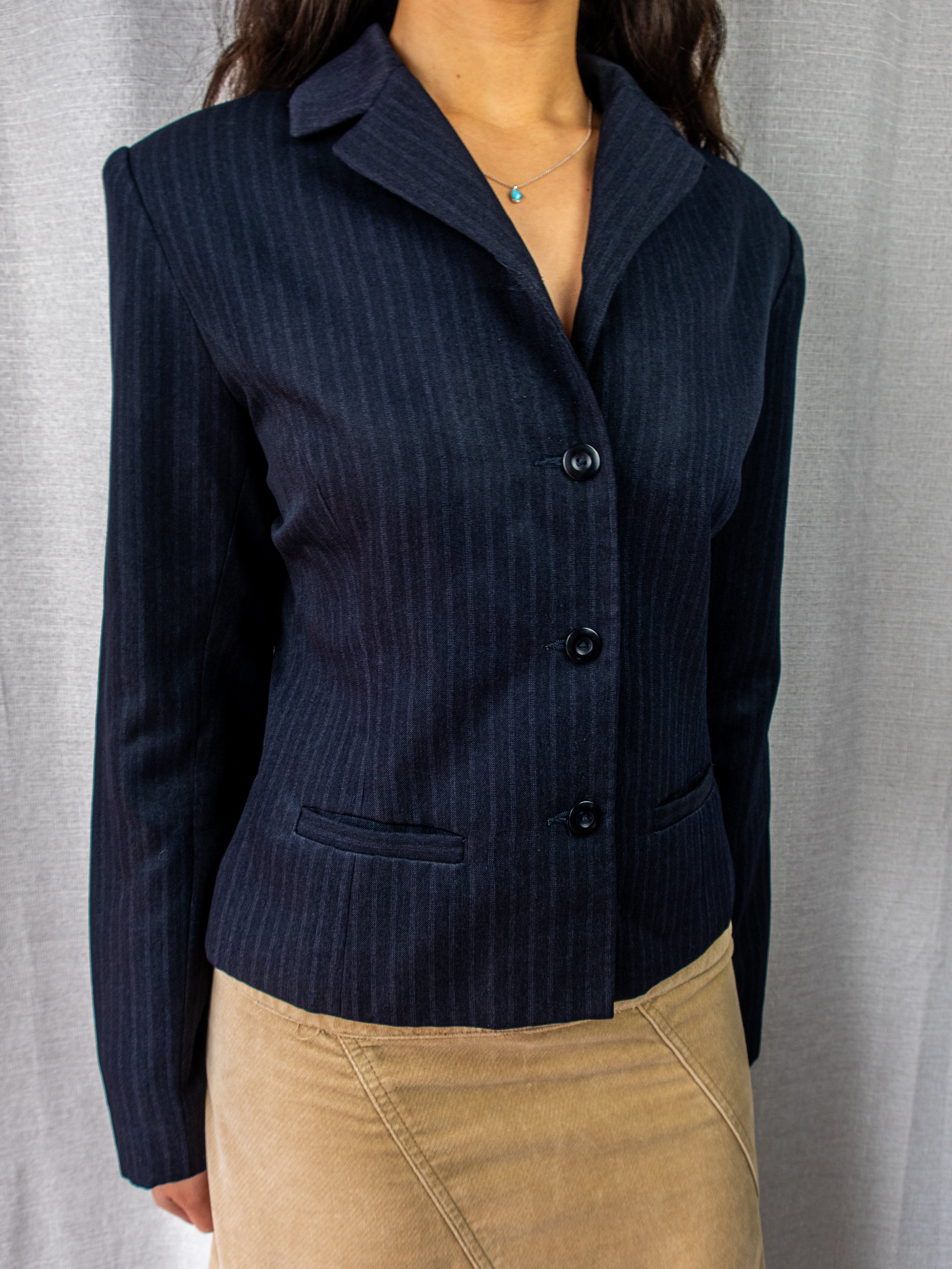Y2K Crossroads Pinstripe Tailored Blazer - Navy - Size 10