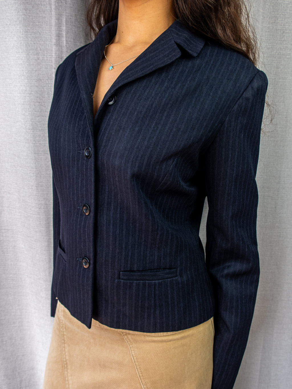 Y2K Crossroads Pinstripe Tailored Blazer - Navy - Size 10