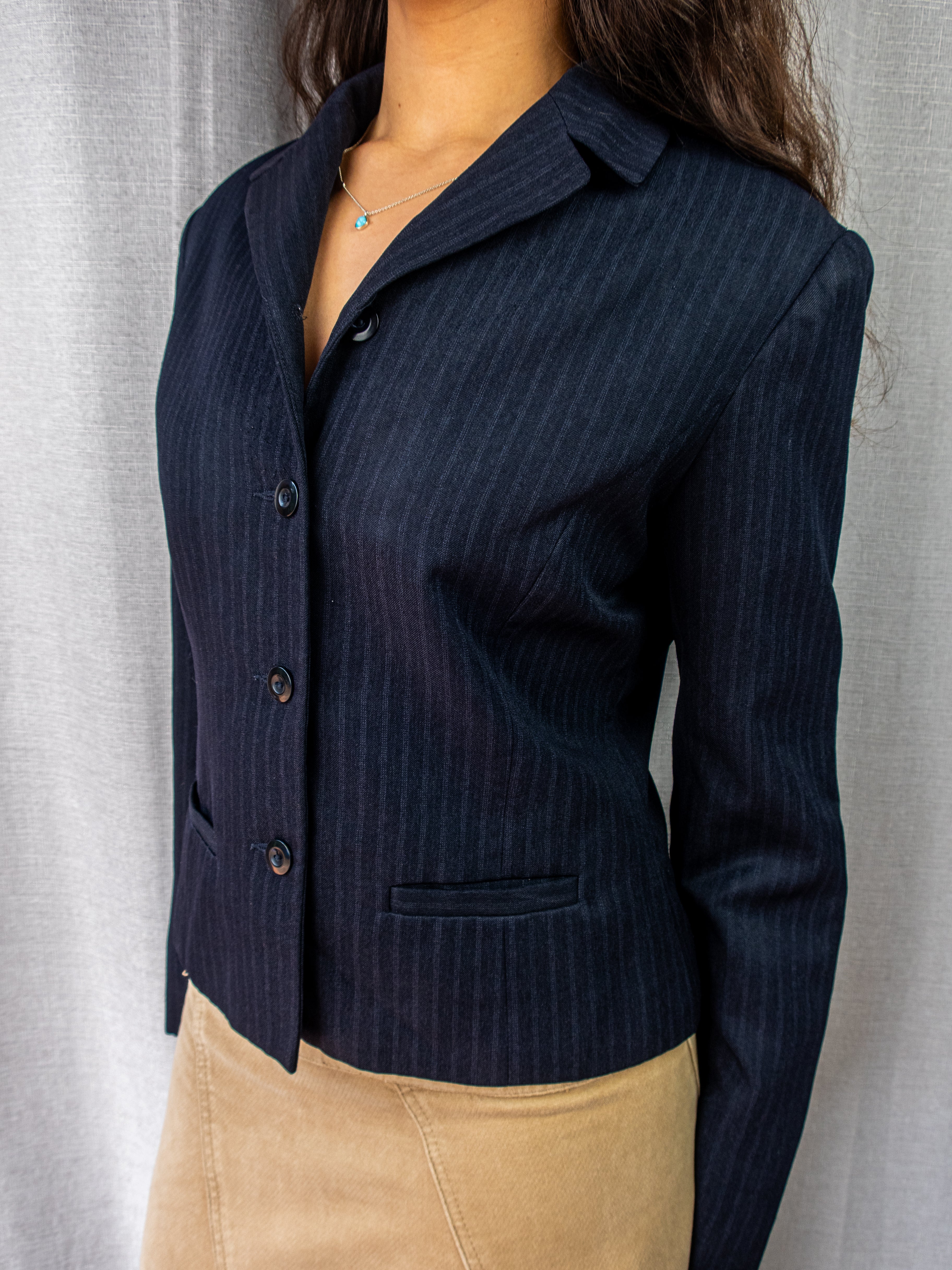 Y2K Crossroads Pinstripe Tailored Blazer - Navy - Size 10