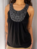 Y2K Avocado Embellished Tank Top - Beaded Neckline - Size 10