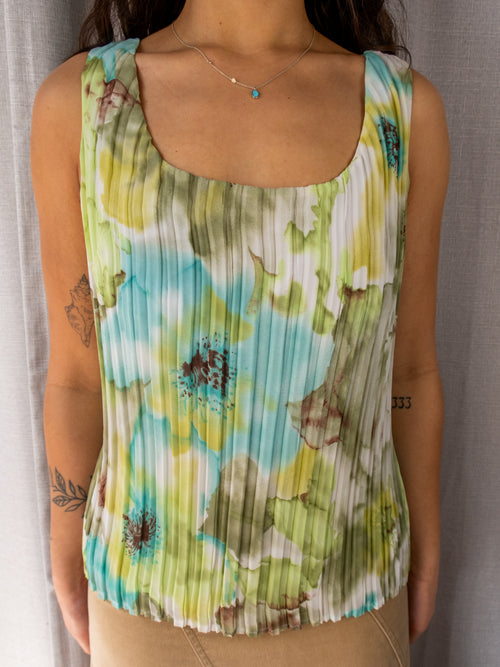 00s Guava Pleated Floral Tank Top - Size L