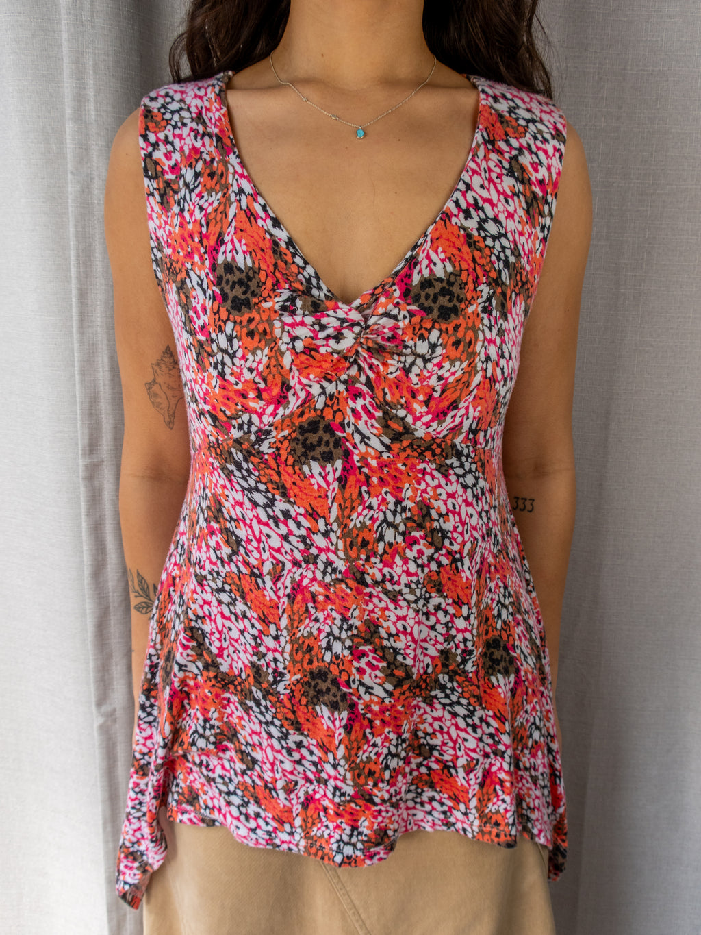 Y2K Millers Handkerchief Hem Top - Abstract Floral Print - Size 12