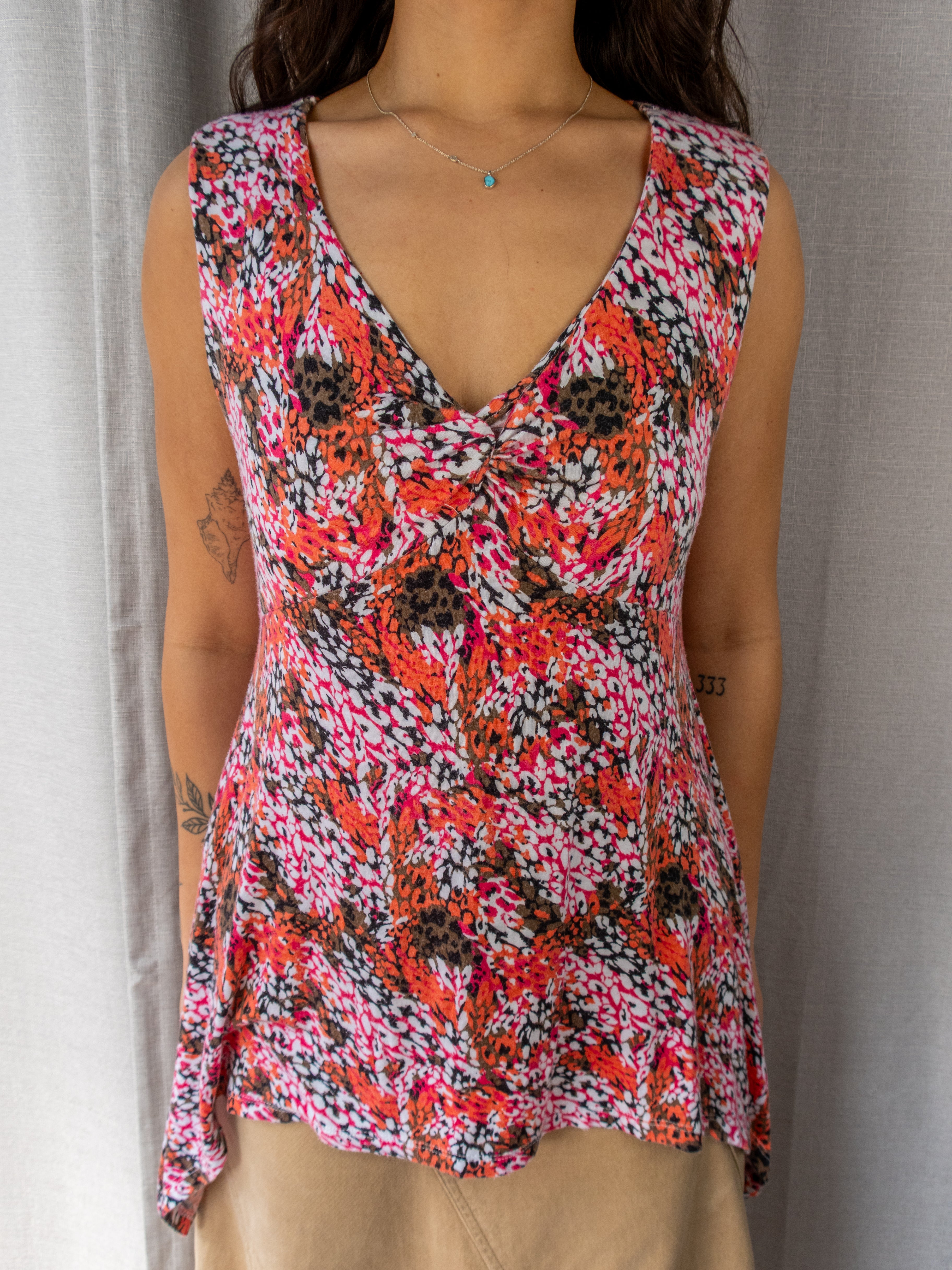 Y2K Millers Handkerchief Hem Top - Abstract Floral Print - Size 12