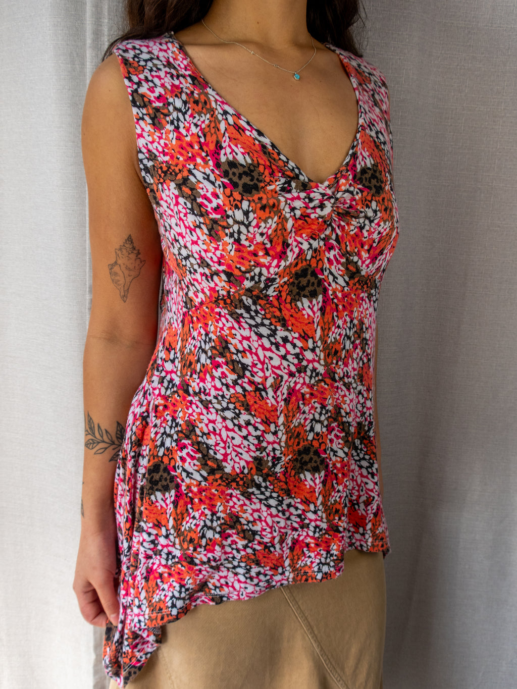 Y2K Millers Handkerchief Hem Top - Abstract Floral Print - Size 12