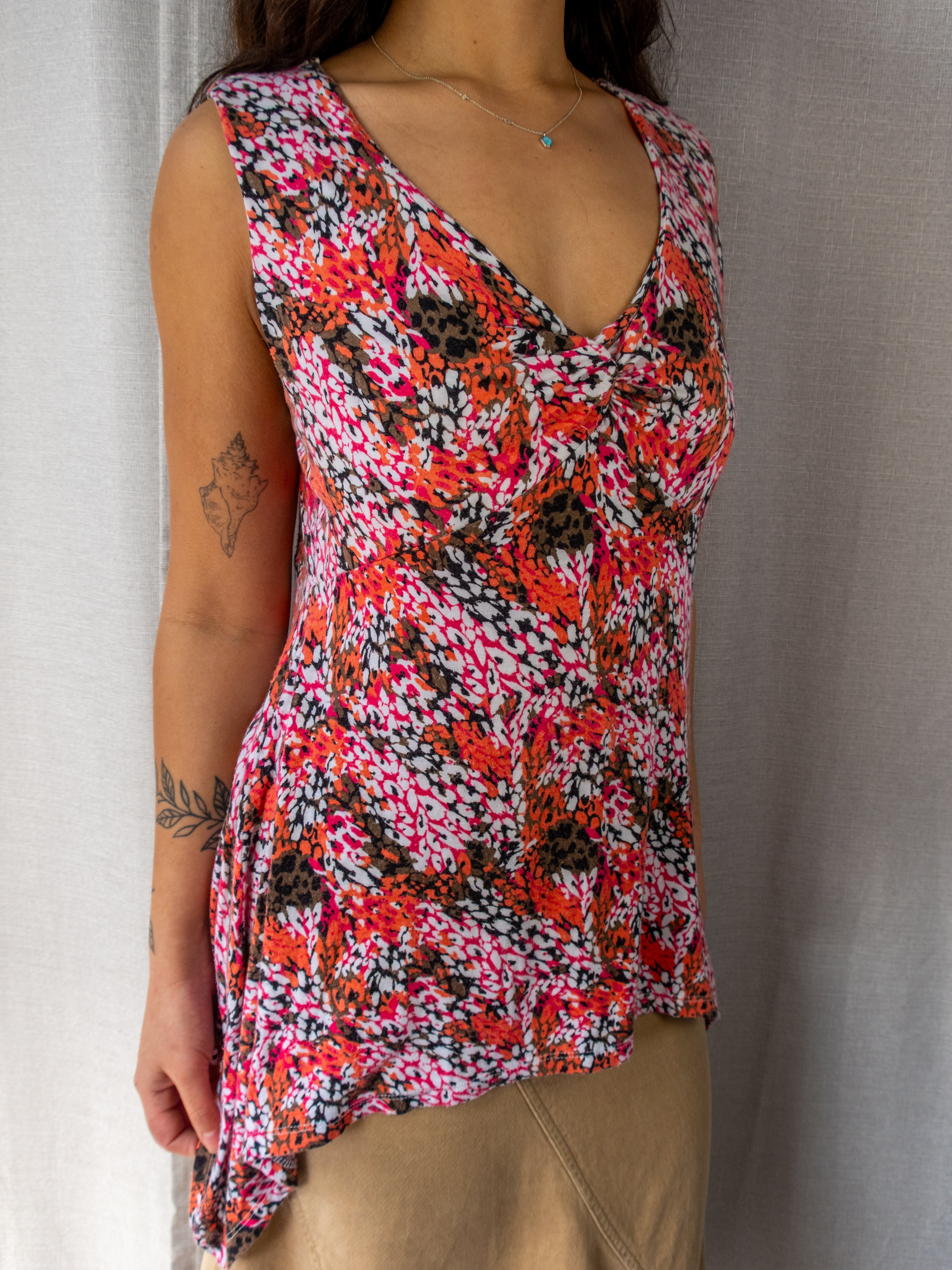 Y2K Millers Handkerchief Hem Top - Abstract Floral Print - Size 12