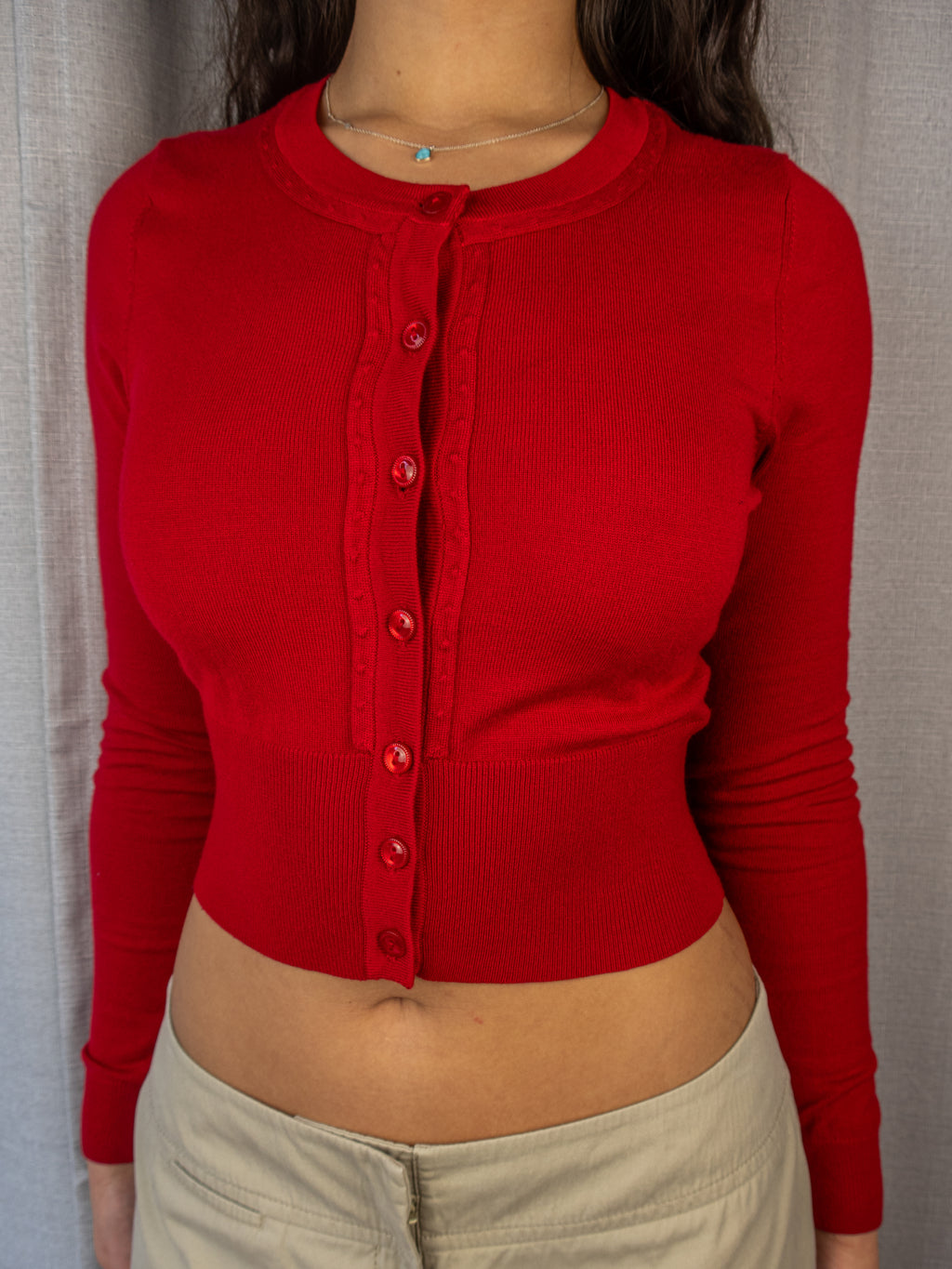 Y2K Review Cropped Cardigan - Cherry Red - Size 8