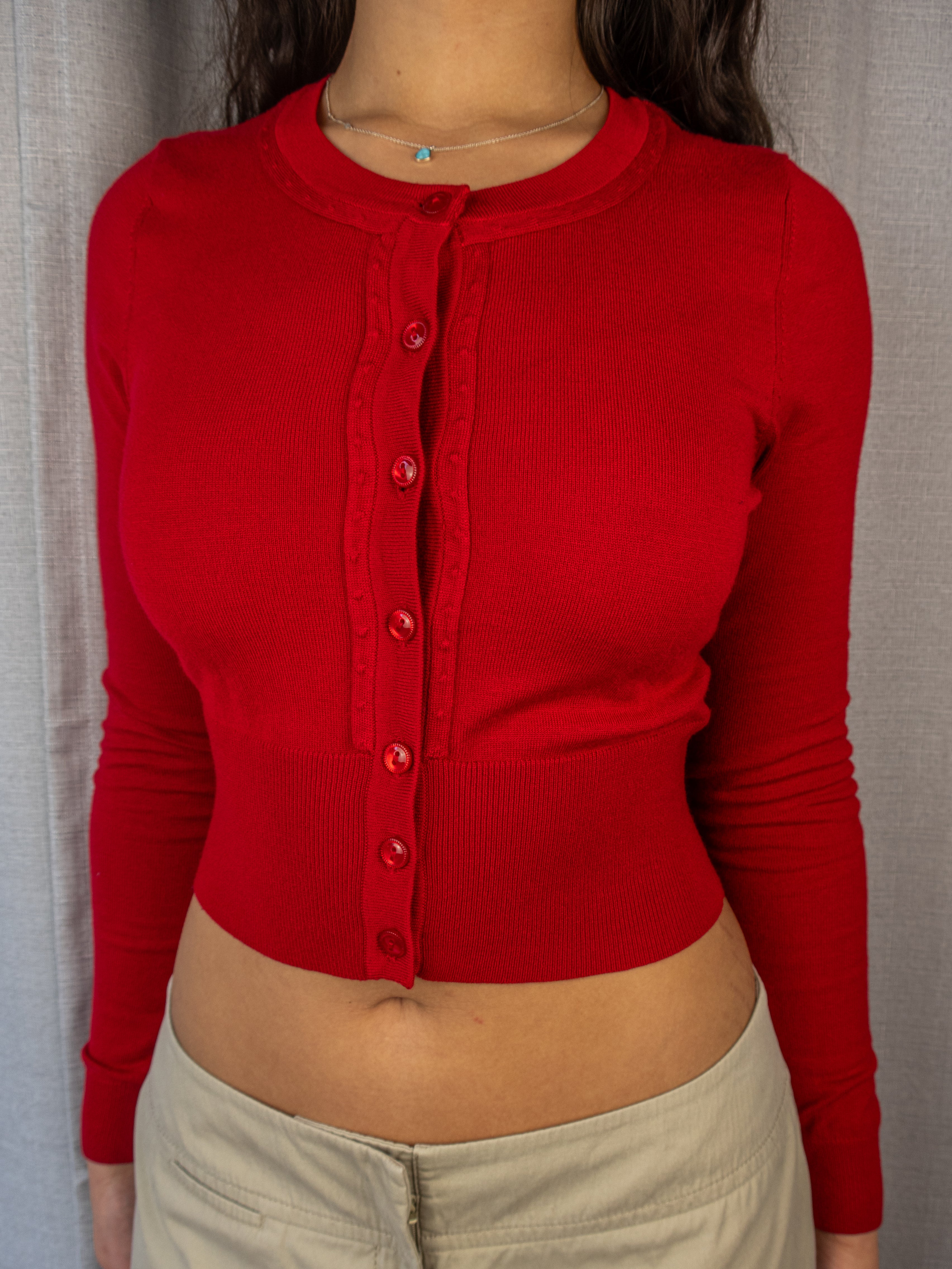 Y2K Review Cropped Cardigan - Cherry Red - Size 8