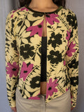 Y2K Floral Cardigan - Olive & Pink Floral - Size M