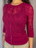 Y2K JAG Pointelle Knit Cardigan - Shimmer Hot Pink - Size M