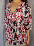 Y2K Suzanne Grae Wrap Top - Red Abstract Print - Size S