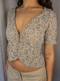 Y2K Jacqui E Lace Button Front Top - Beige Floral Lace - Size S