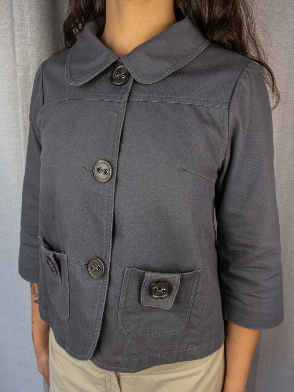 Y2K Jeanswest Utility Jacket - Slate Grey - Size 10