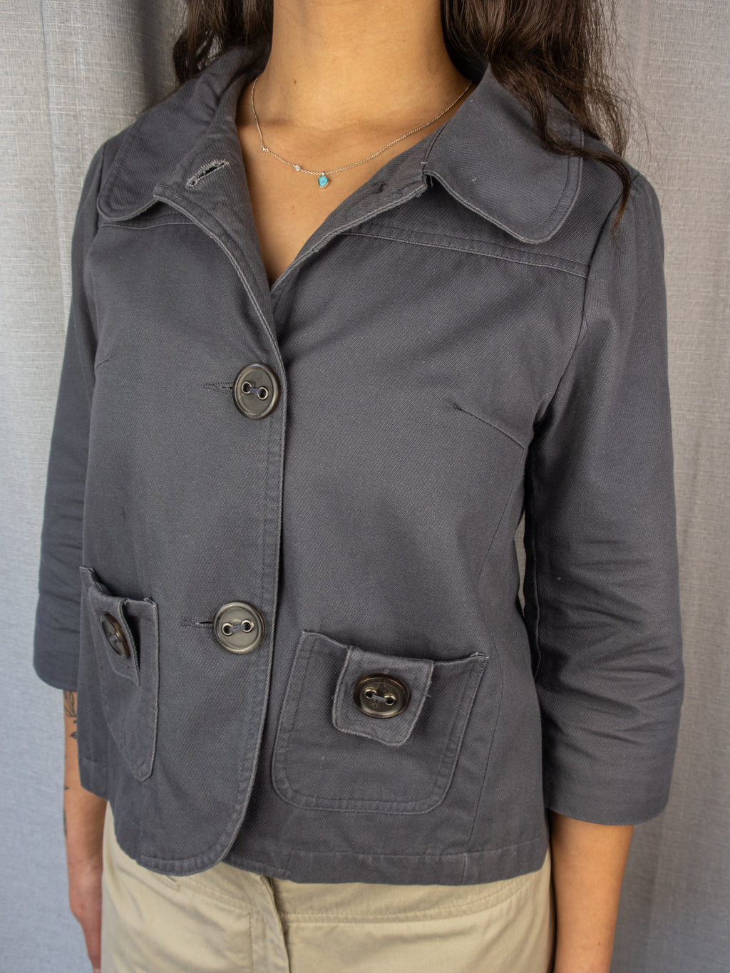 Y2K Jeanswest Utility Jacket - Slate Grey - Size 10