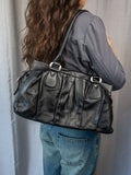 Y2K Annapelle Leather Shoulder Bag - Black Slouchy Tote