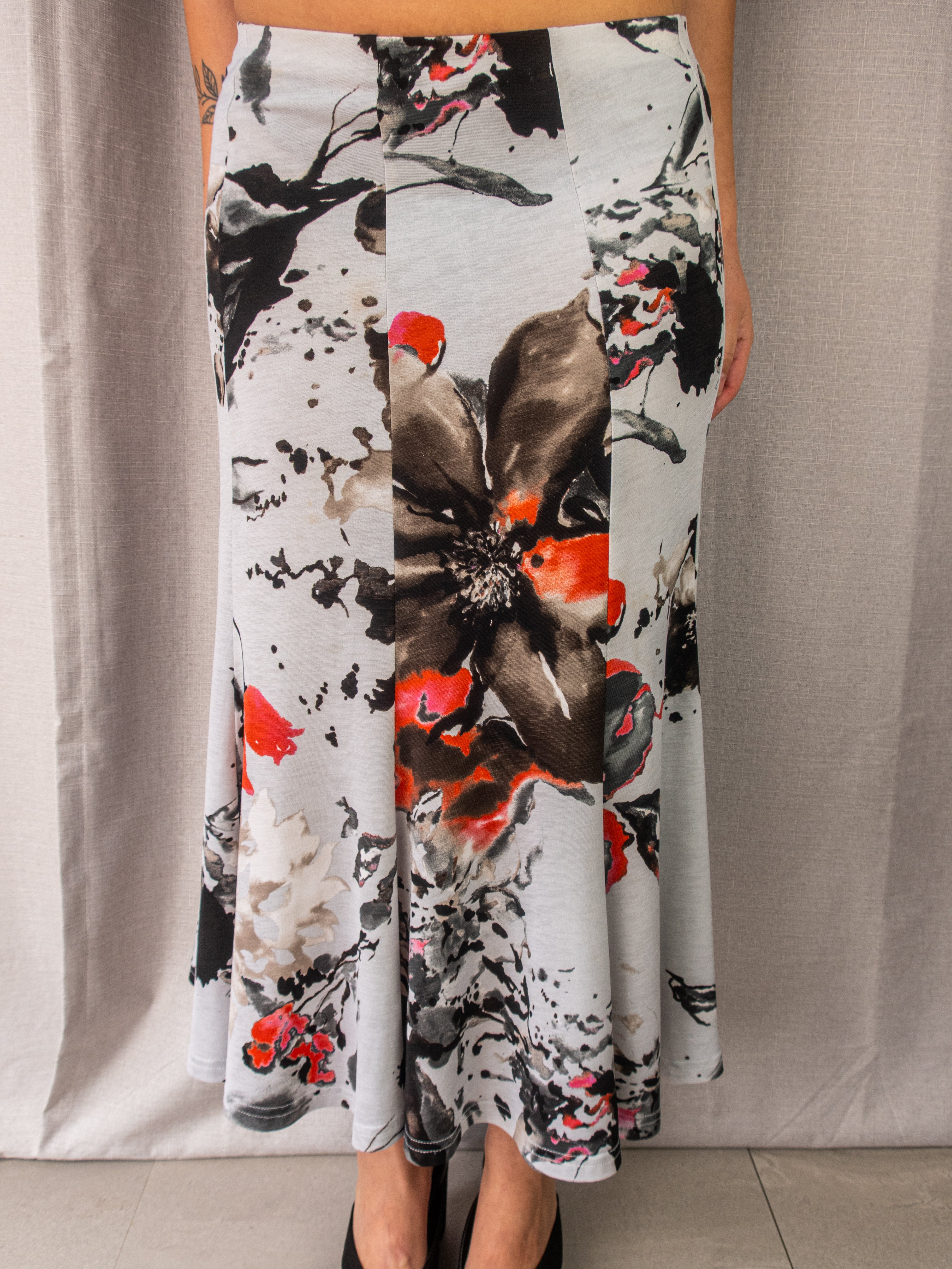 Y2K Formation Floral Maxi Skirt - Watercolour Print - Size 12