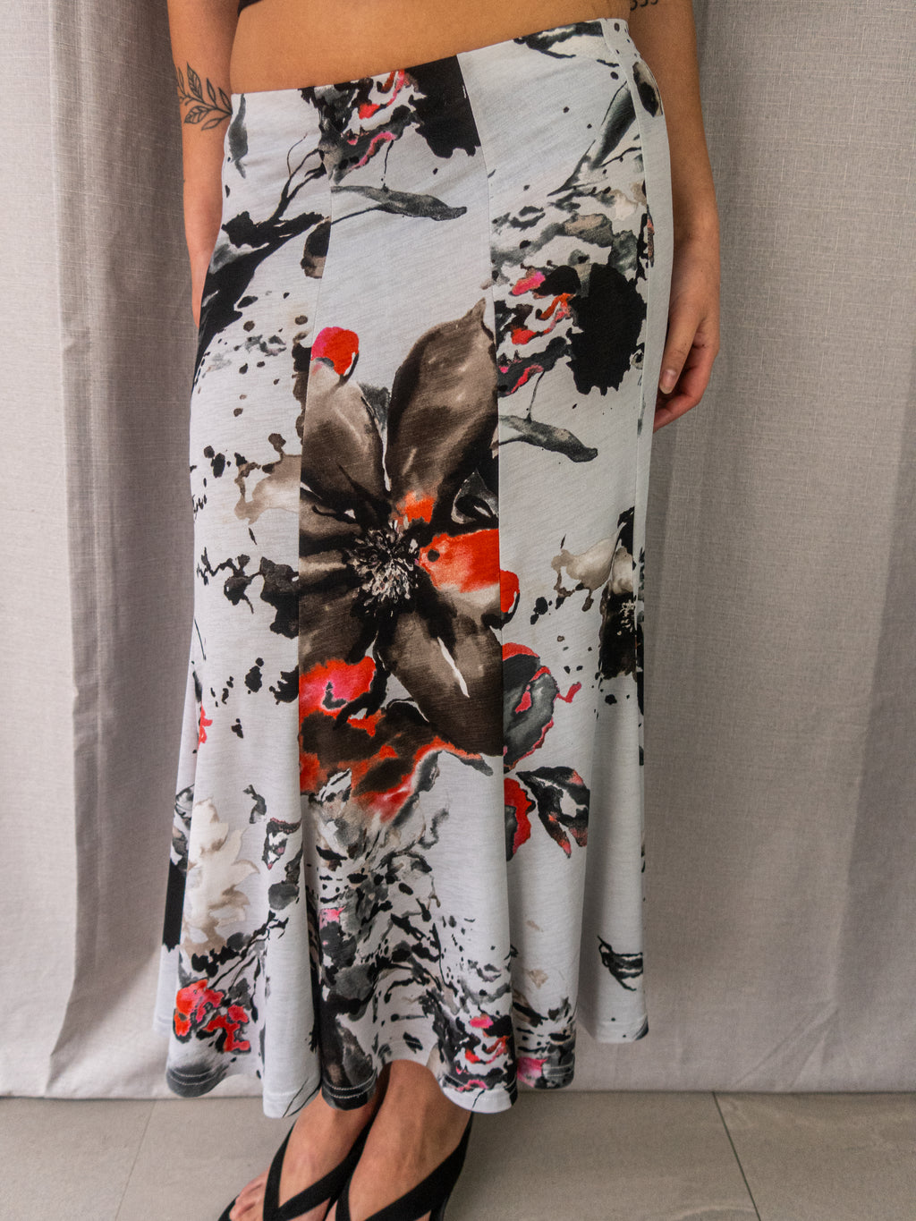 Y2K Formation Floral Maxi Skirt - Watercolour Print - Size 12