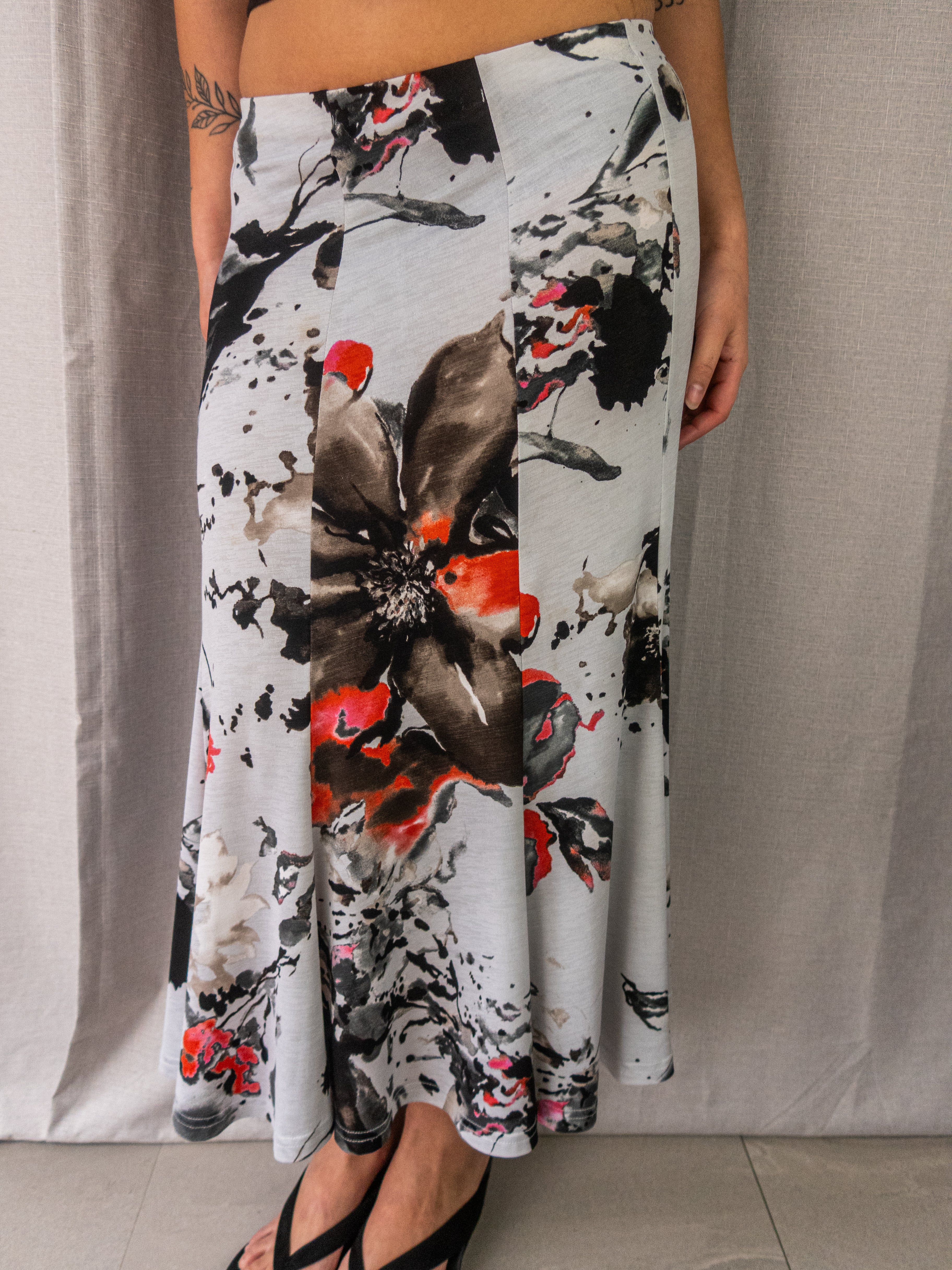Y2K Formation Floral Maxi Skirt - Watercolour Print - Size 12