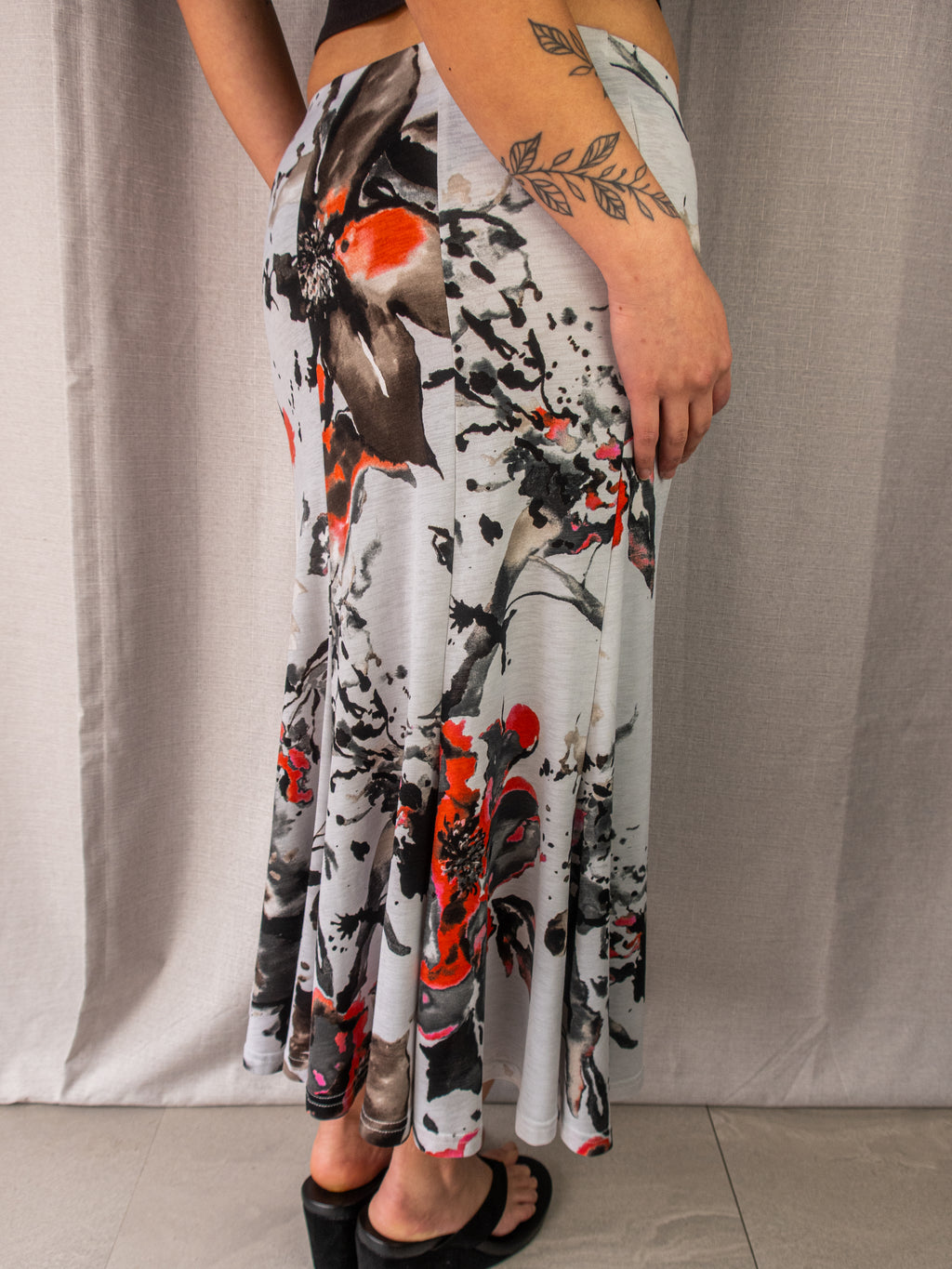 Y2K Formation Floral Maxi Skirt - Watercolour Print - Size 12