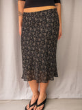 Y2K Valleygirl Floral Midi Skirt - Black Ditsy Print - Size 10