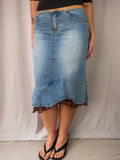 Y2K Grab Denim Skirt - Paisley Ruffle Hem - Size 8