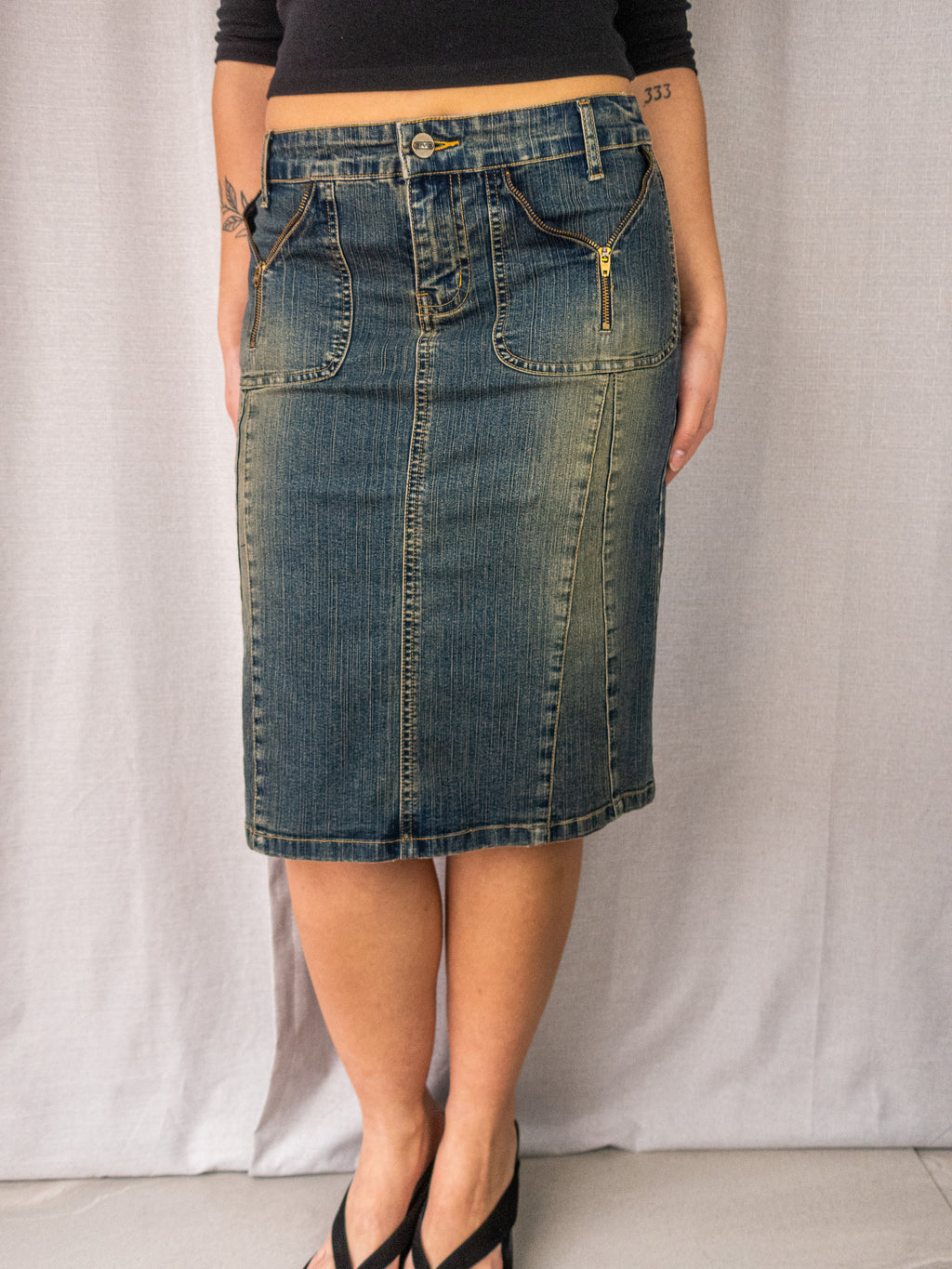 Y2K Grab Denim Skirt - Zip Pocket Detail - Size 8