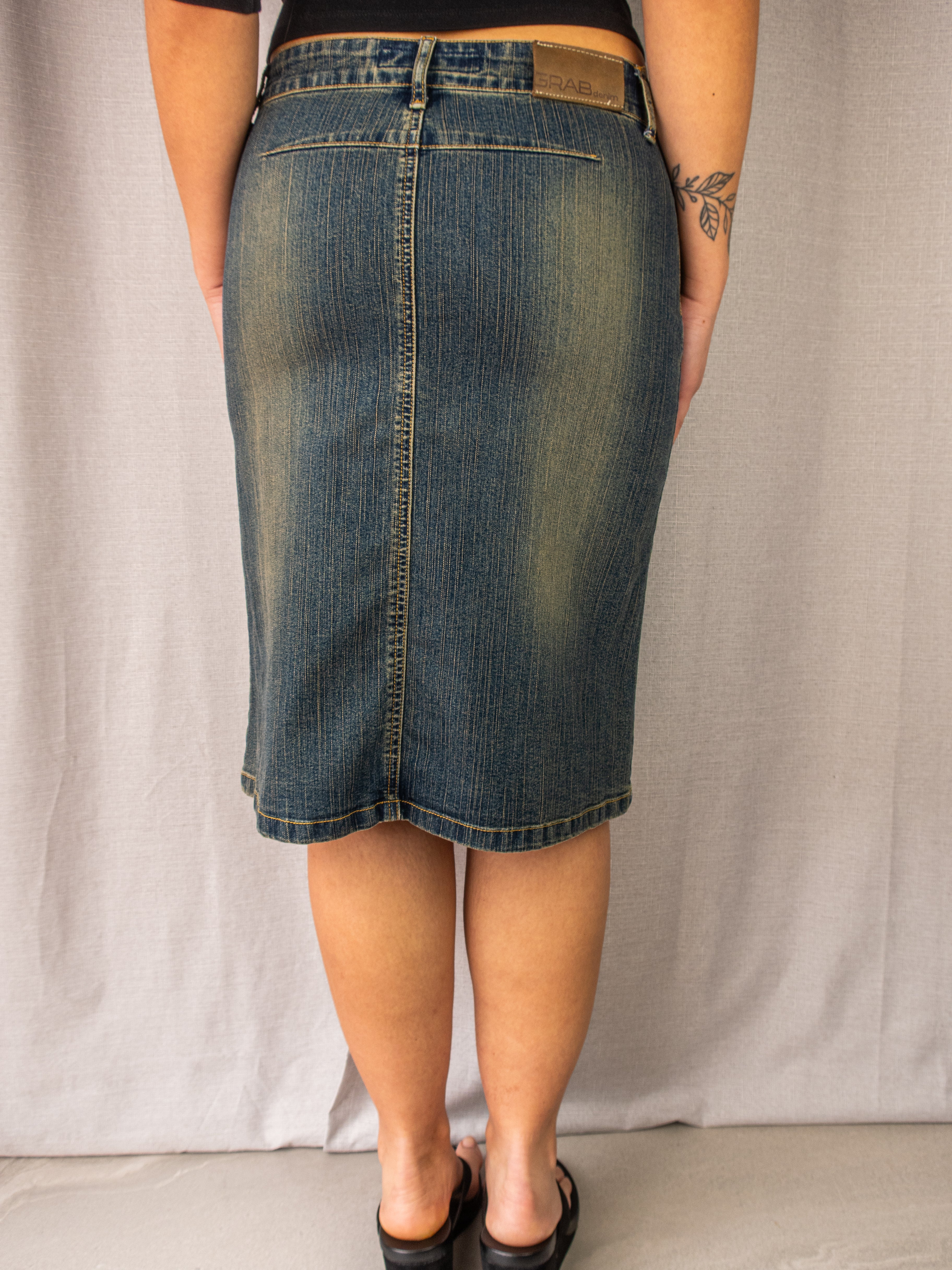 Y2K Grab Denim Skirt - Zip Pocket Detail - Size 8