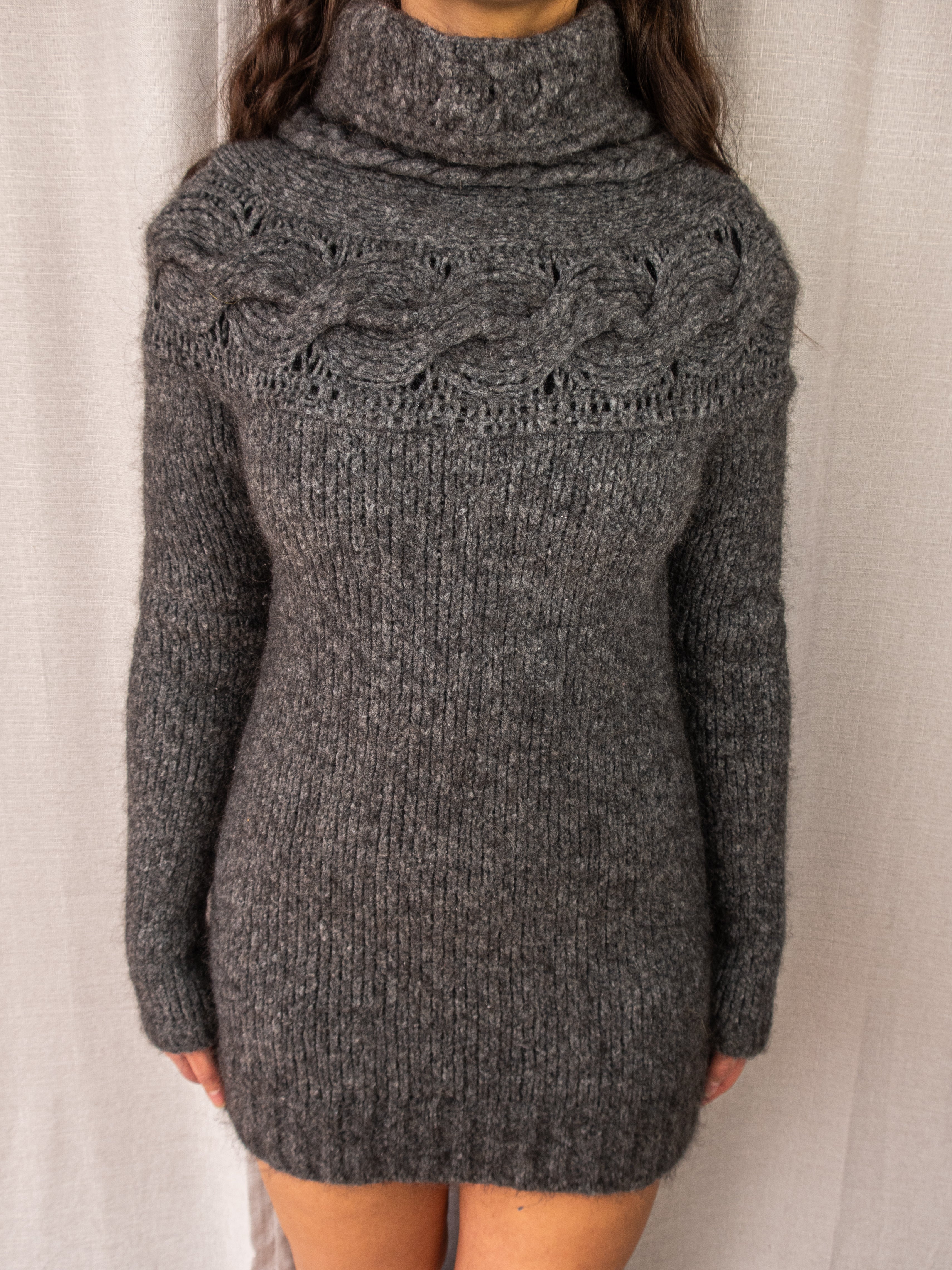 Diesel Cable Knit Turtleneck Dress/Sweater - Charcoal Grey - Size S