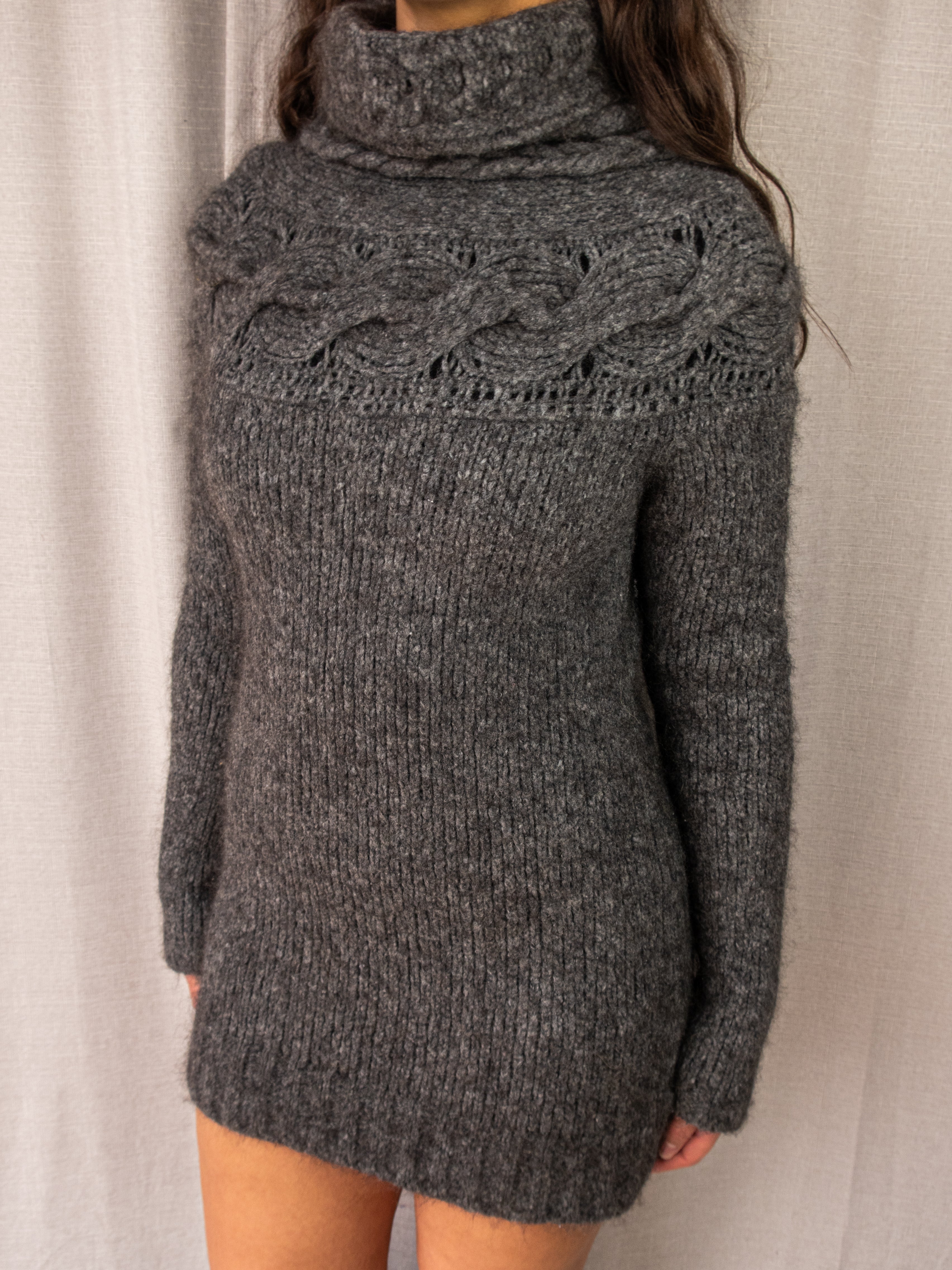 Diesel Cable Knit Turtleneck Dress/Sweater - Charcoal Grey - Size S