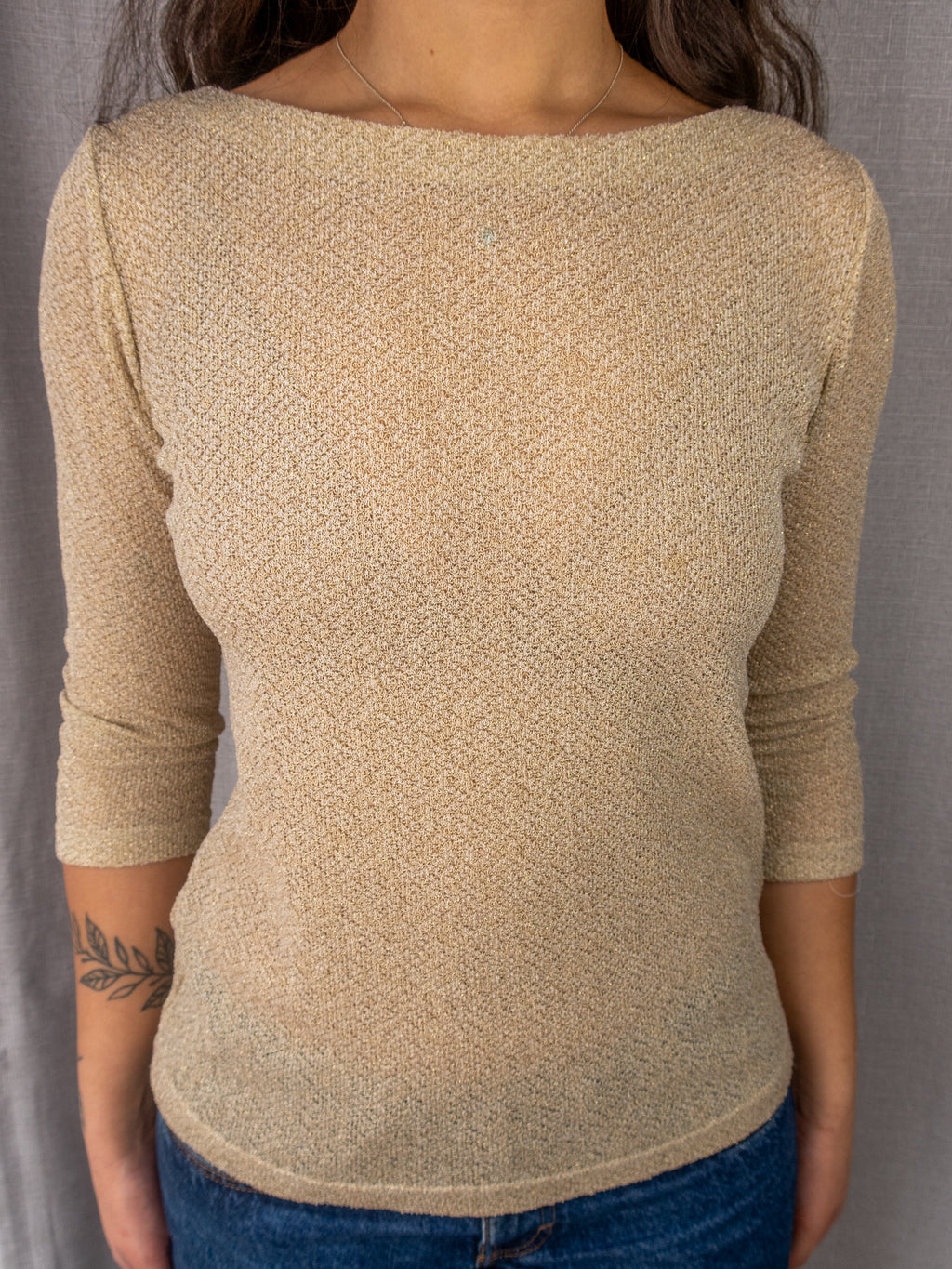 Vintage Peter Metchev Gold Lurex Knit Top - Champagne - Size 10
