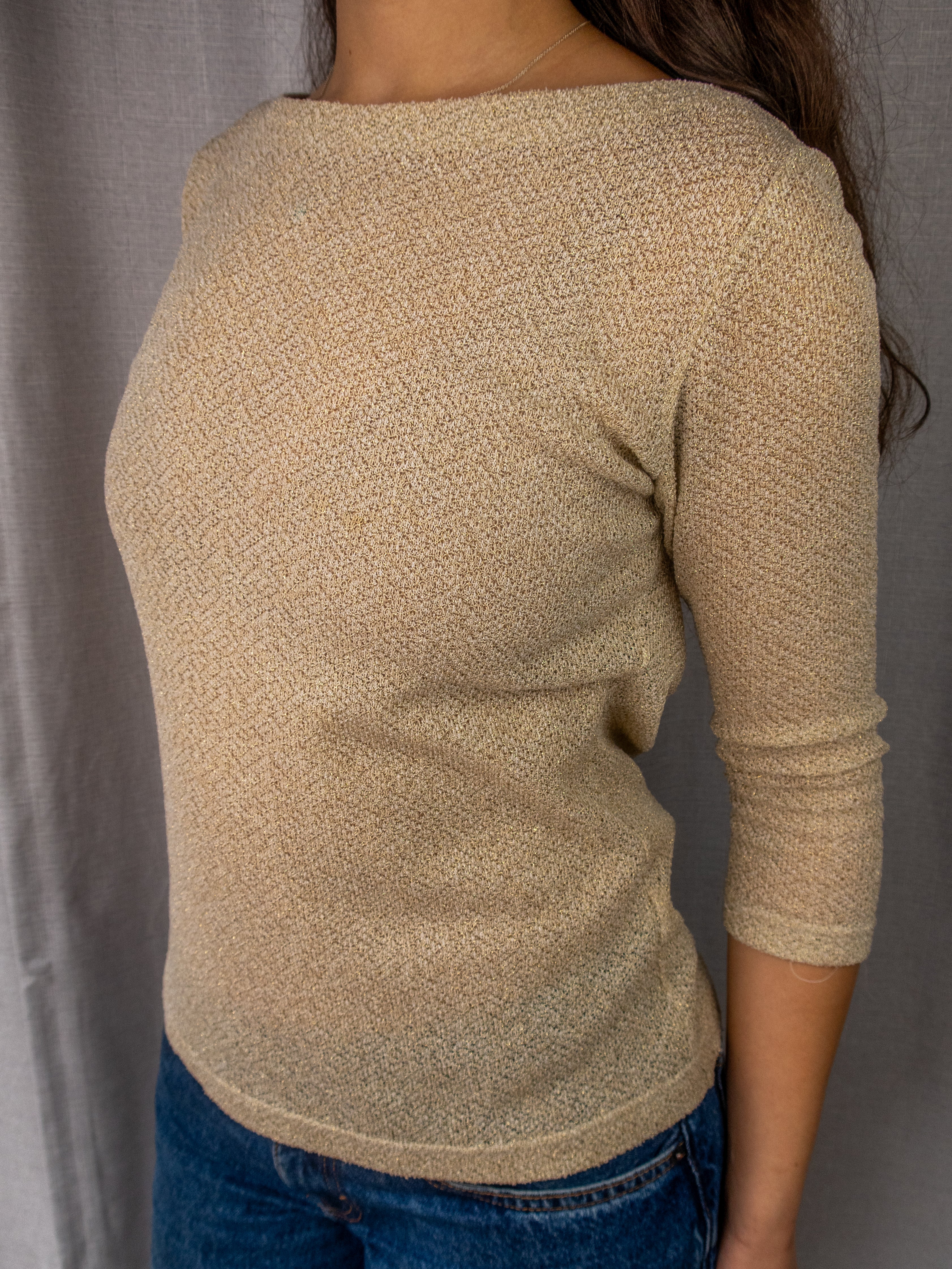 Vintage Peter Metchev Gold Lurex Knit Top - Champagne - Size 10