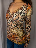 Y2K Natalia Sabe Leopard Paisley Wrap Top - Animal Print - Size M