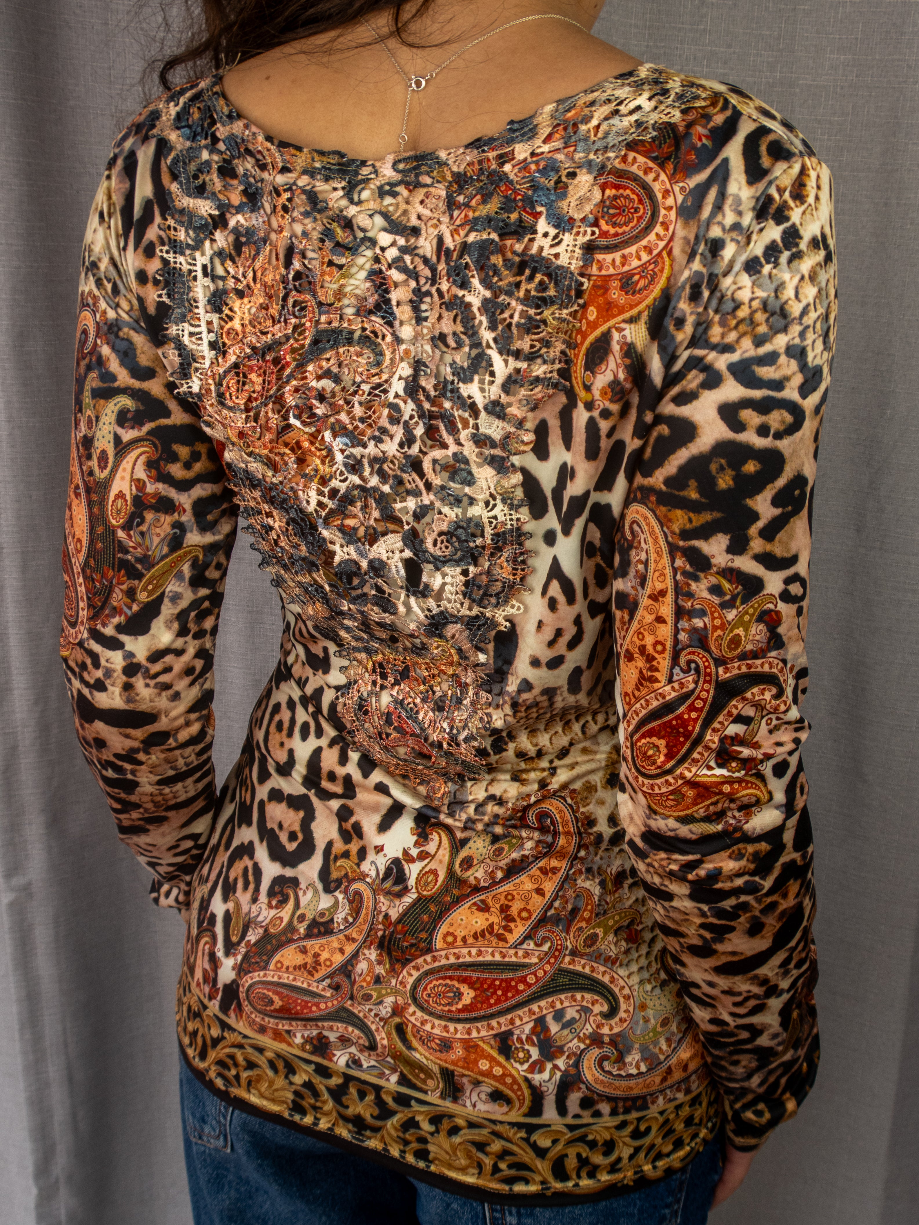 Y2K Natalia Sabe Leopard Paisley Wrap Top - Animal Print - Size M