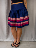 Y2K Alannah Hill Stripe A-Line Mini Skirt - Navy/Pink - Size 8