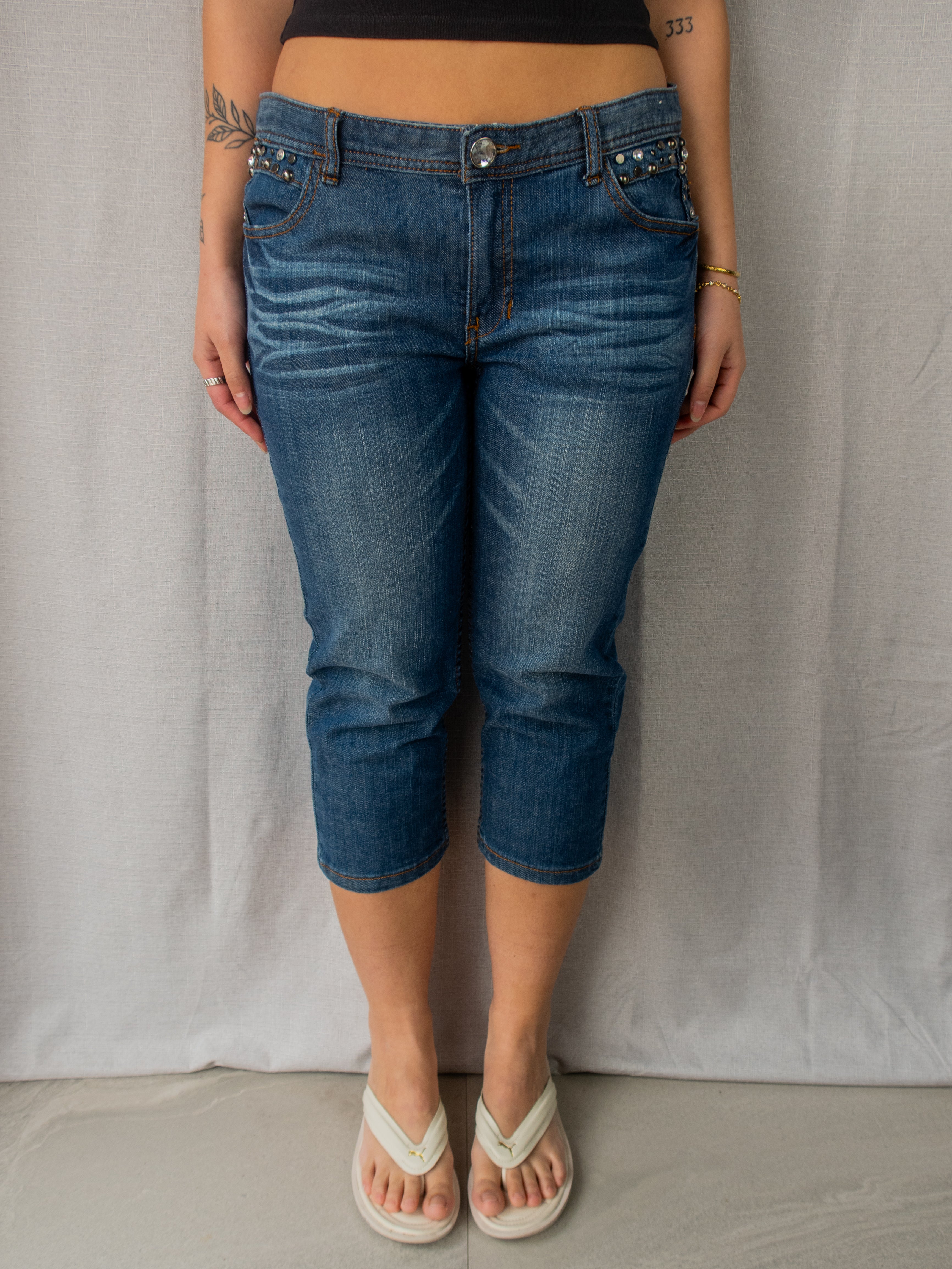 Y2K GNG Jeans Studded Capris - Size M/L