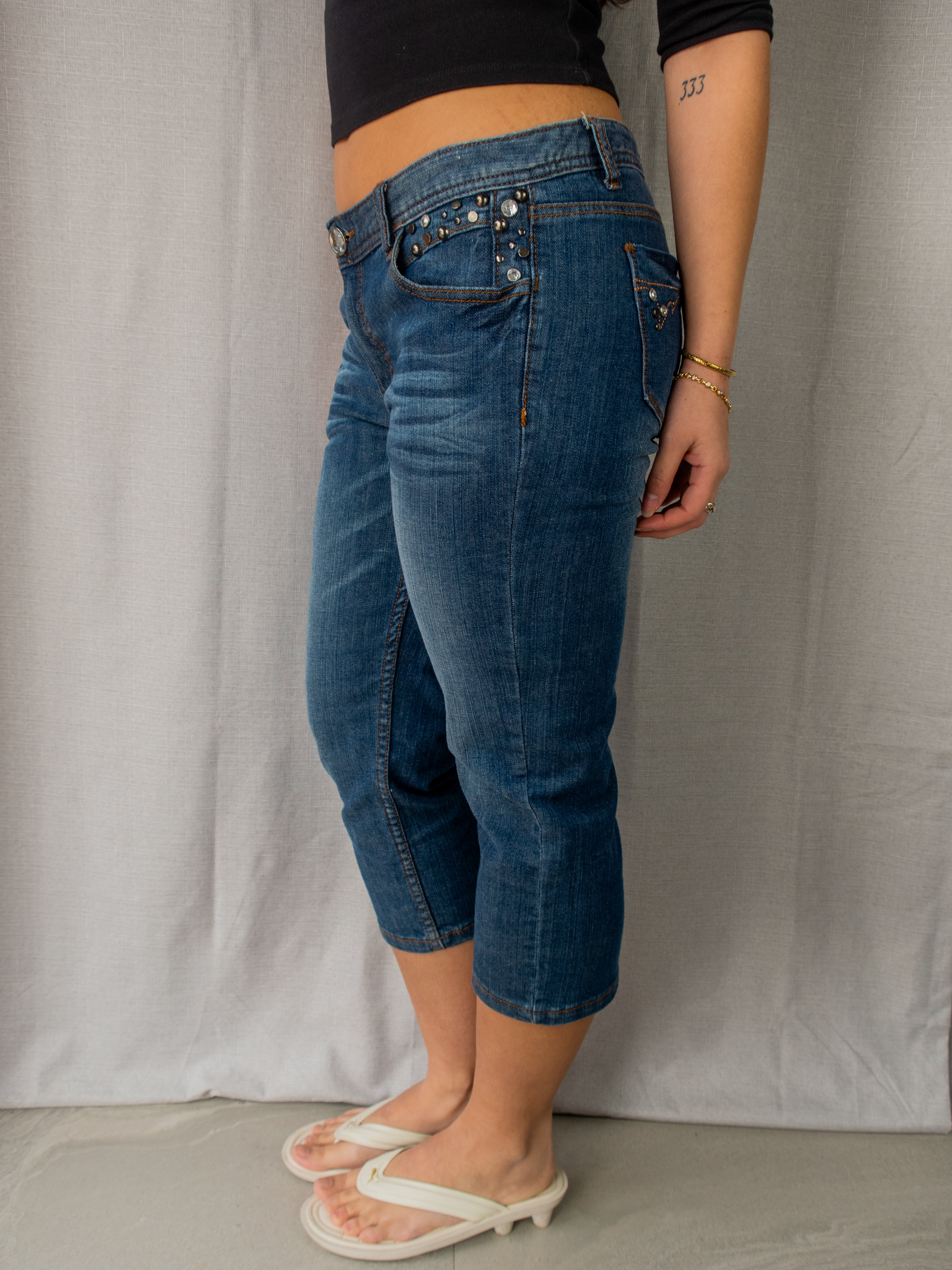 Y2K GNG Jeans Studded Capris - Size M/L