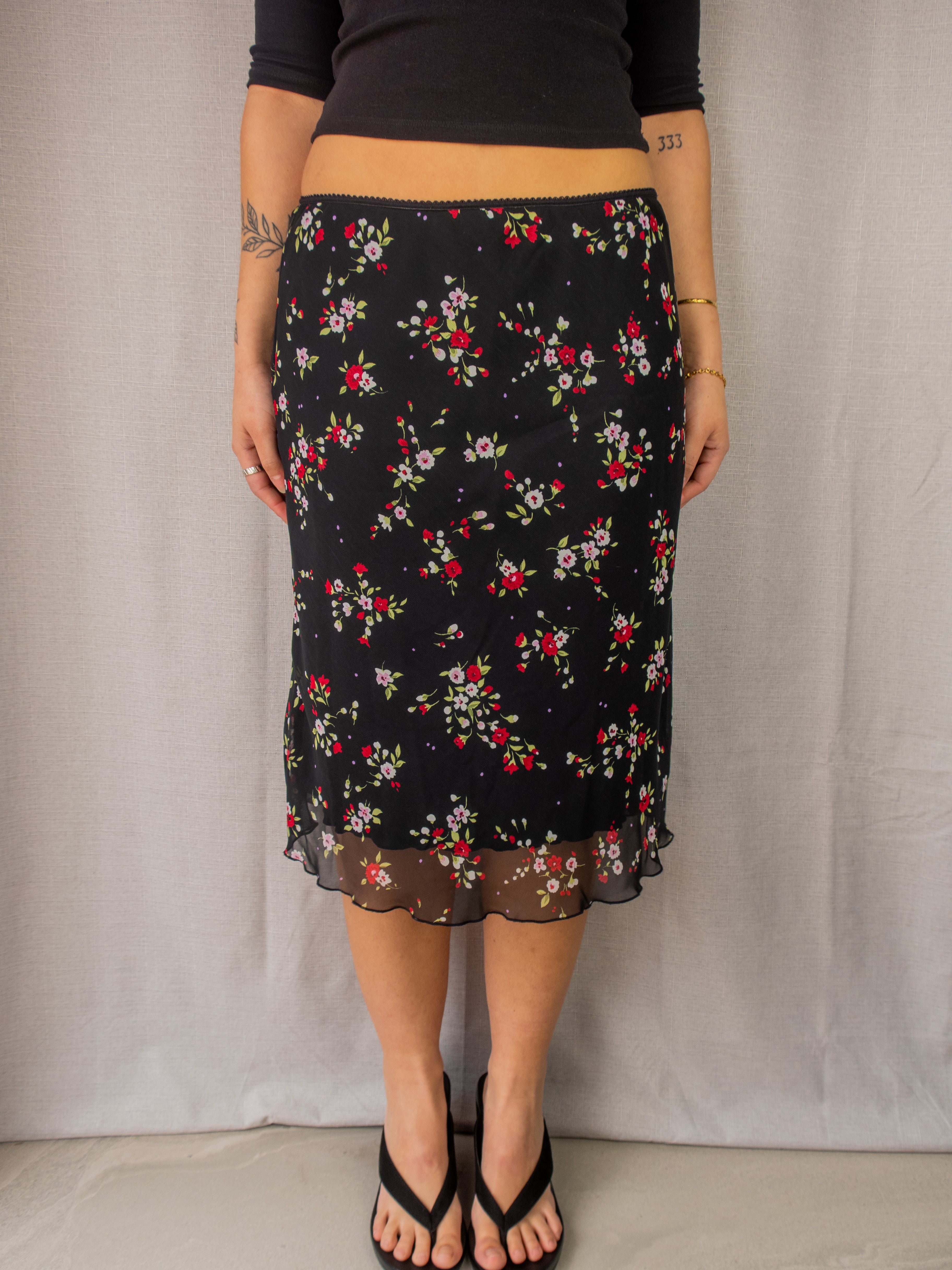 Y2K Expression Floral Mesh Midi Skirt - Size S/M