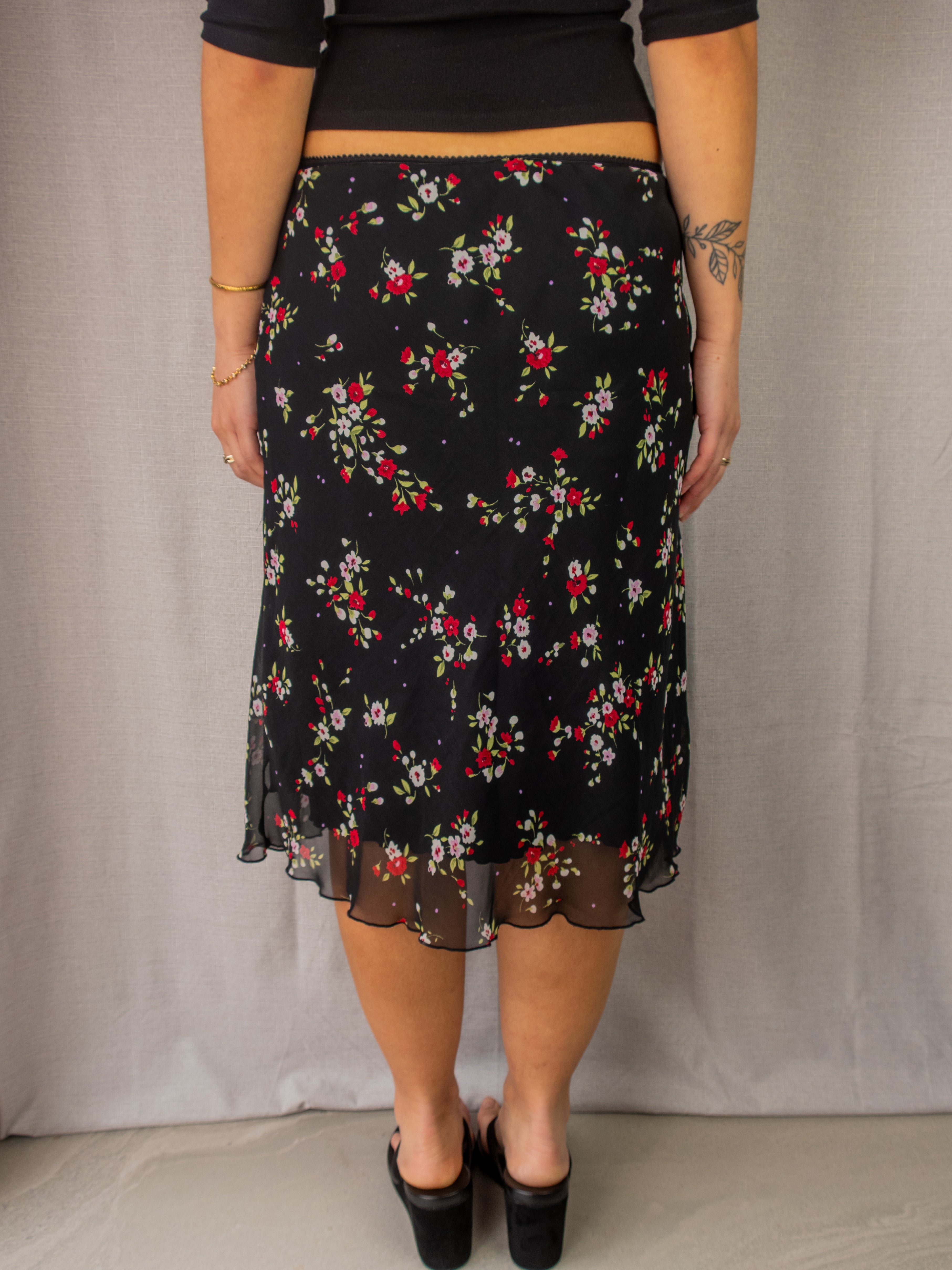 Y2K Expression Floral Mesh Midi Skirt - Size S/M